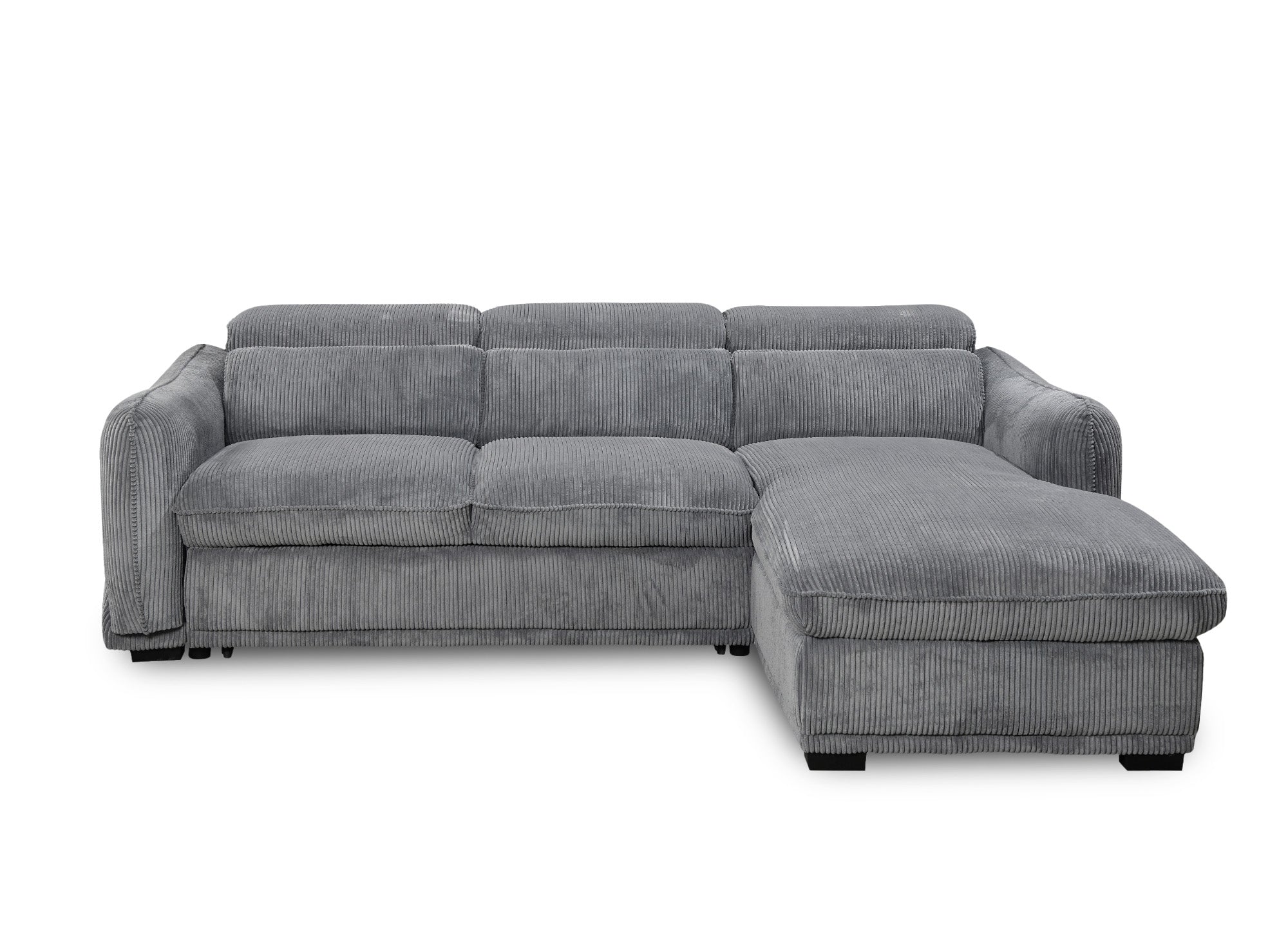 Canapé d'angle droit convertible avec coffre en velours côtelé épais gris PETUNIA - Angle droit