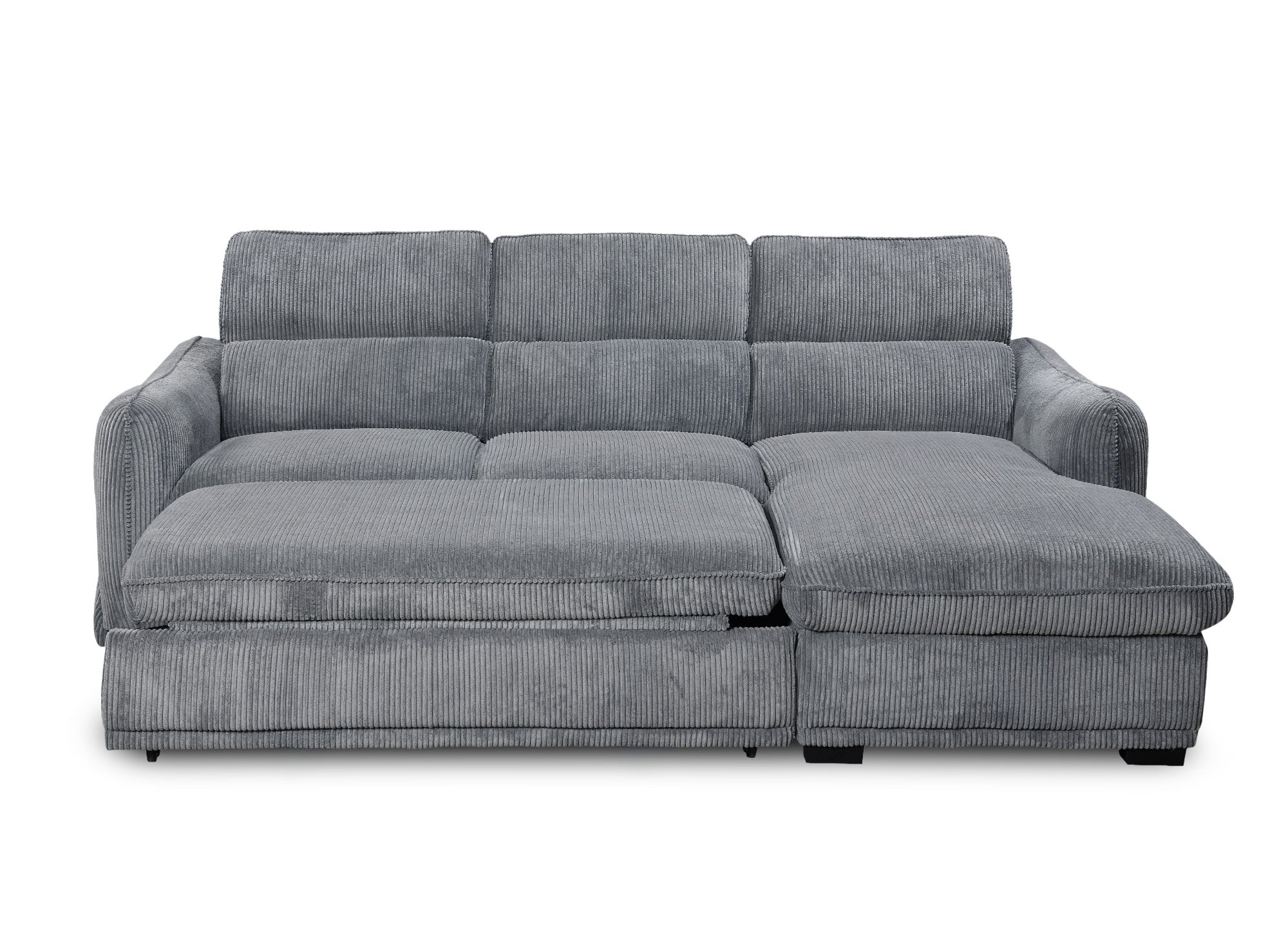 Canapé d'angle droit convertible avec coffre en velours côtelé épais gris PETUNIA - Angle droit
