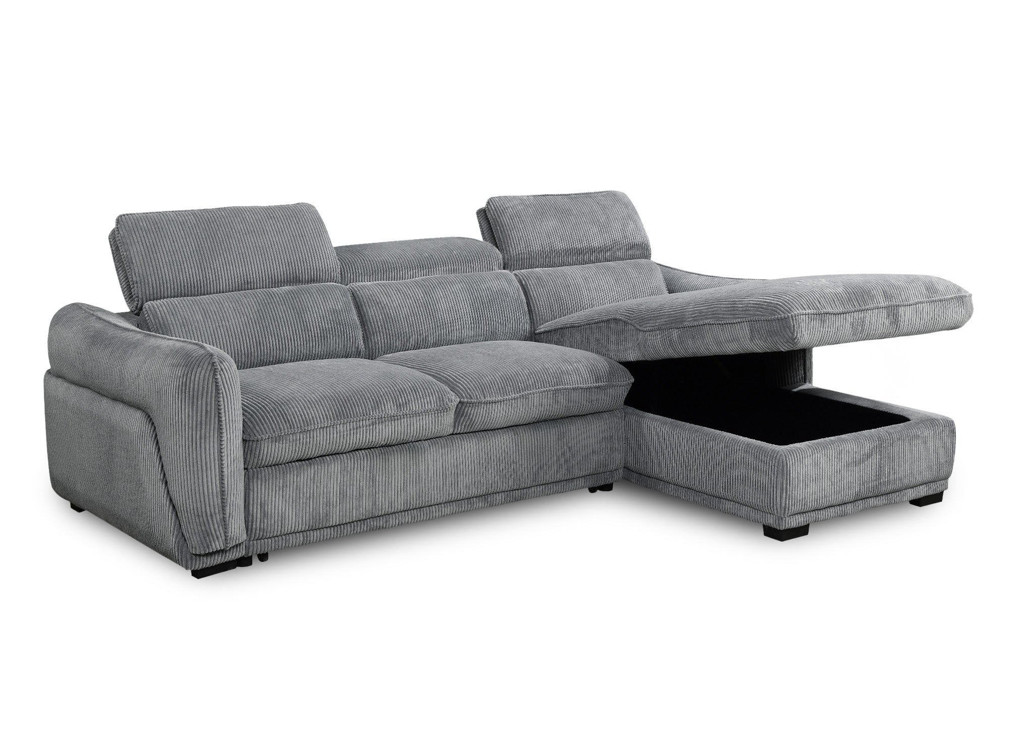Canapé d'angle droit convertible avec coffre en velours côtelé épais gris PETUNIA - Angle droit
