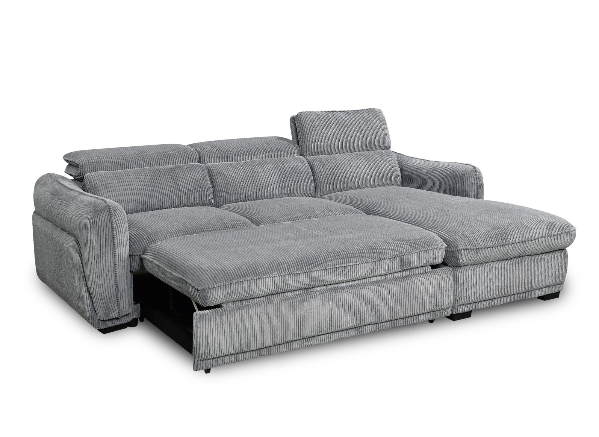 Canapé d'angle convertible avec coffre en velours côtelé épais gris PETUNIA - Angle droit