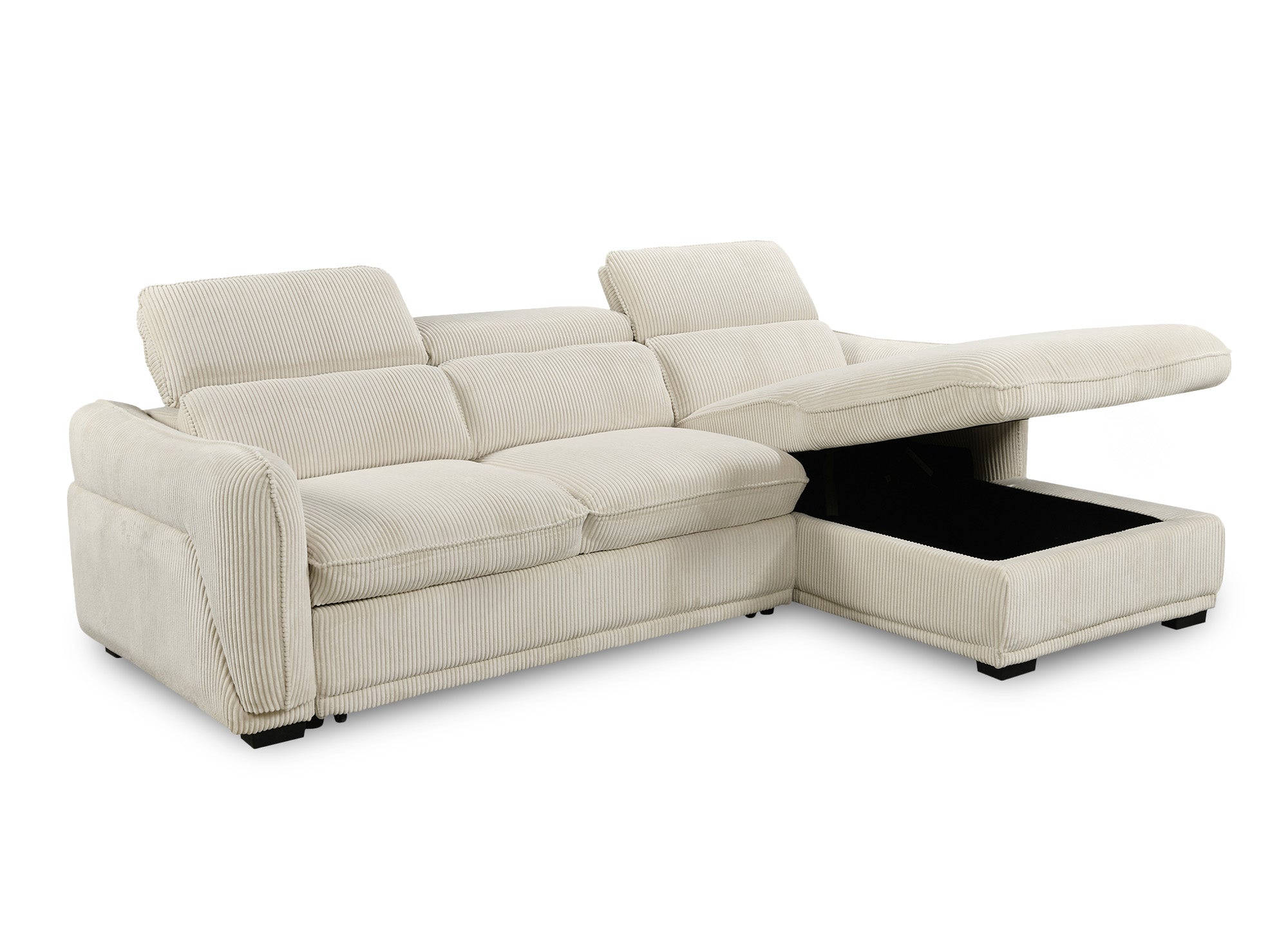 Canapé d'angle droit convertible avec coffre en velours côtelé épais beige PETUNIA - Angle droit