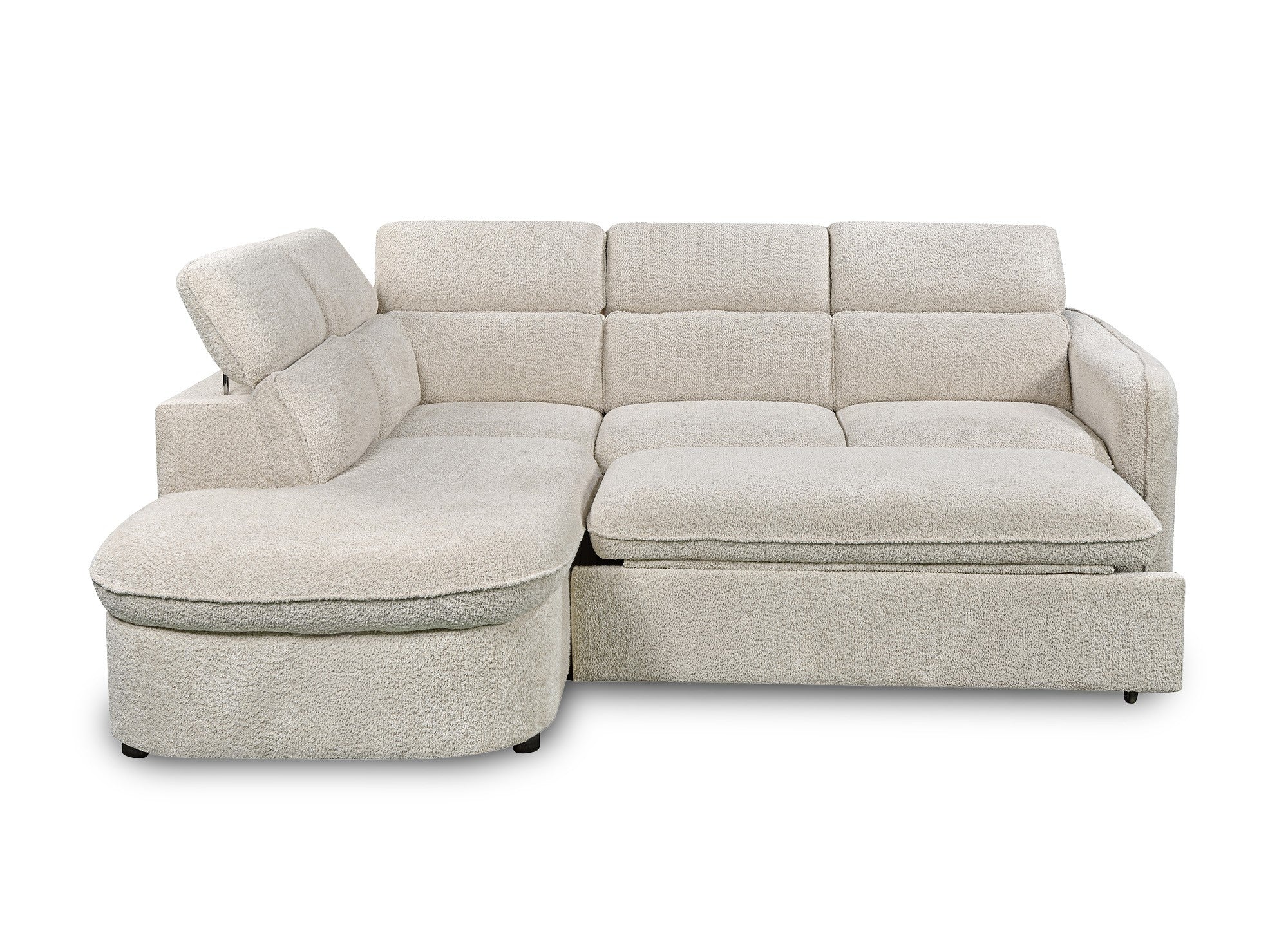 Canapé d'angle convertible avec coffre de rangement en tissu bouclette écru BAYA - angle gauche