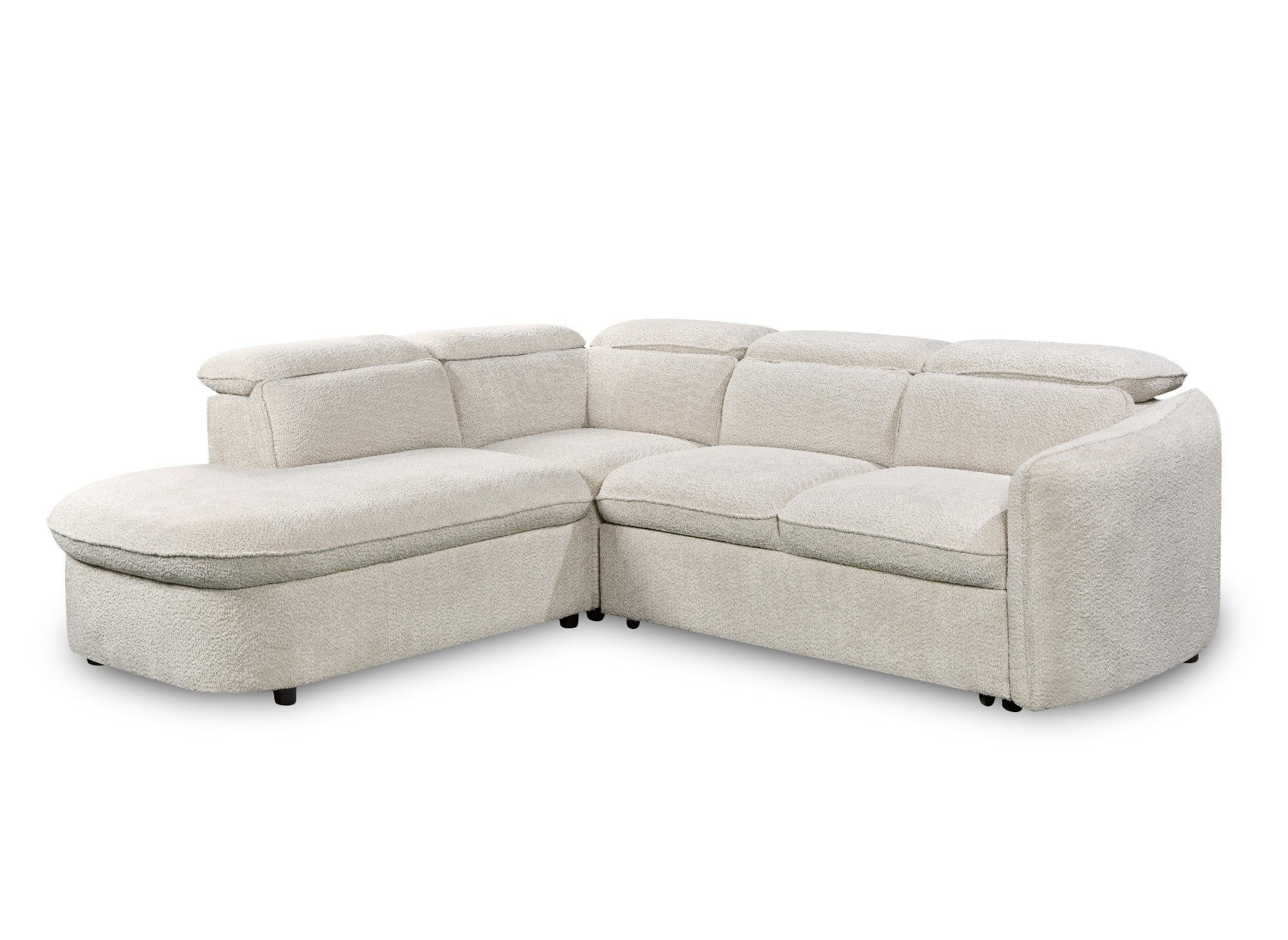 Canapé d'angle convertible avec coffre de rangement en tissu bouclette écru BAYA - angle gauche