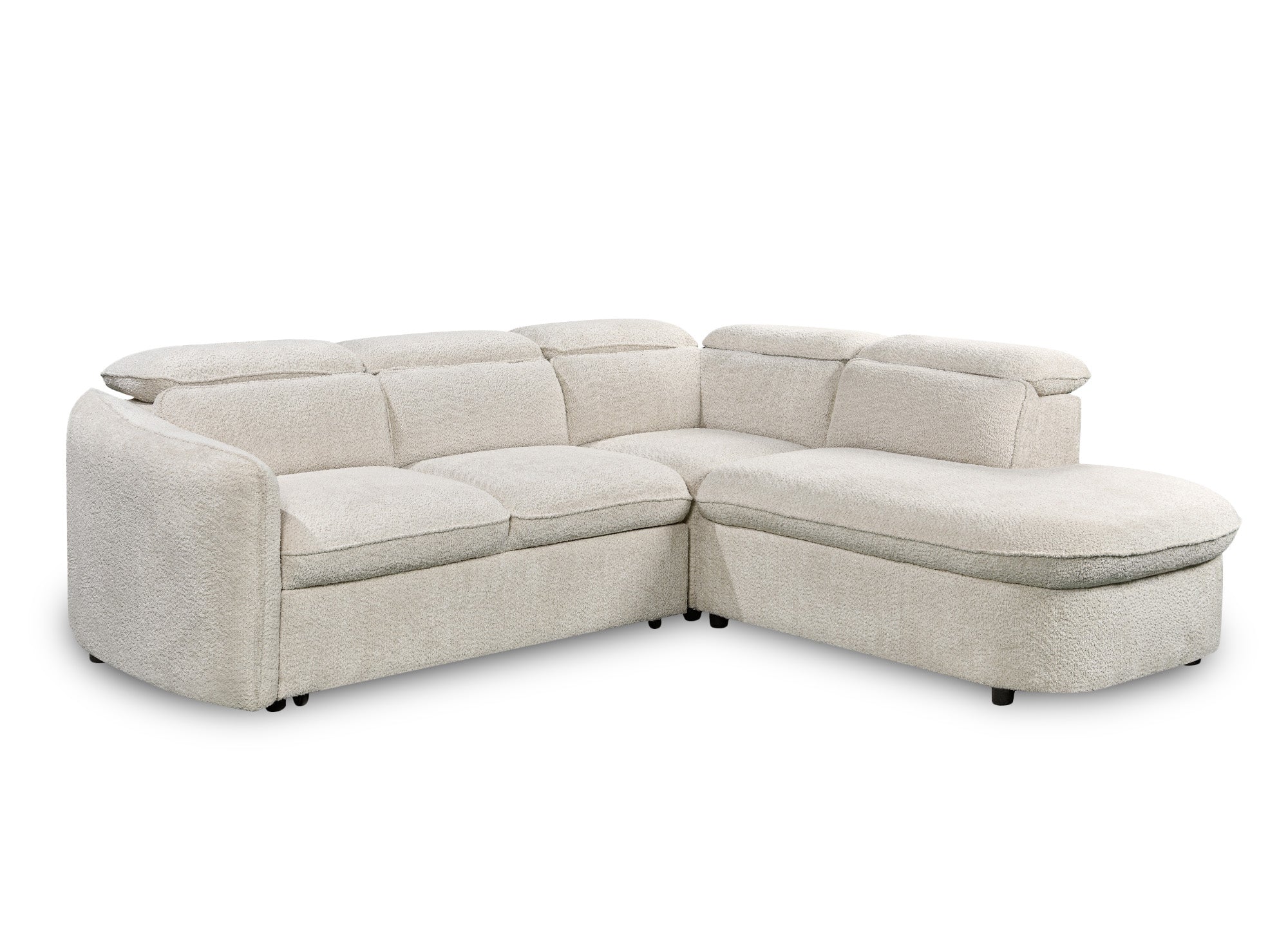 Canapé d'angle convertible avec coffre de rangement en tissu bouclette écru BAYA - angle droit