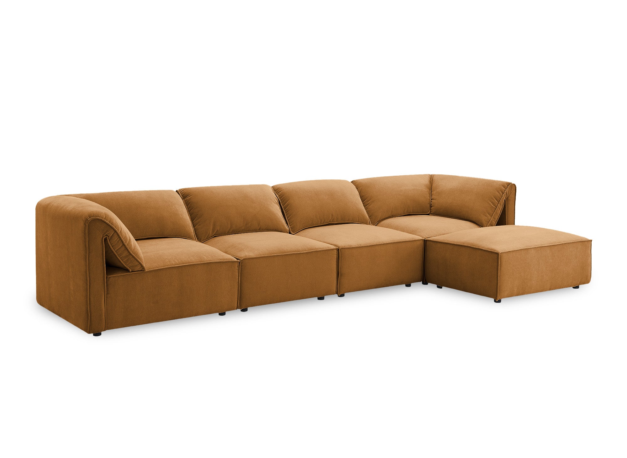 Canapé d'angle modulable en velours moutarde HARINA