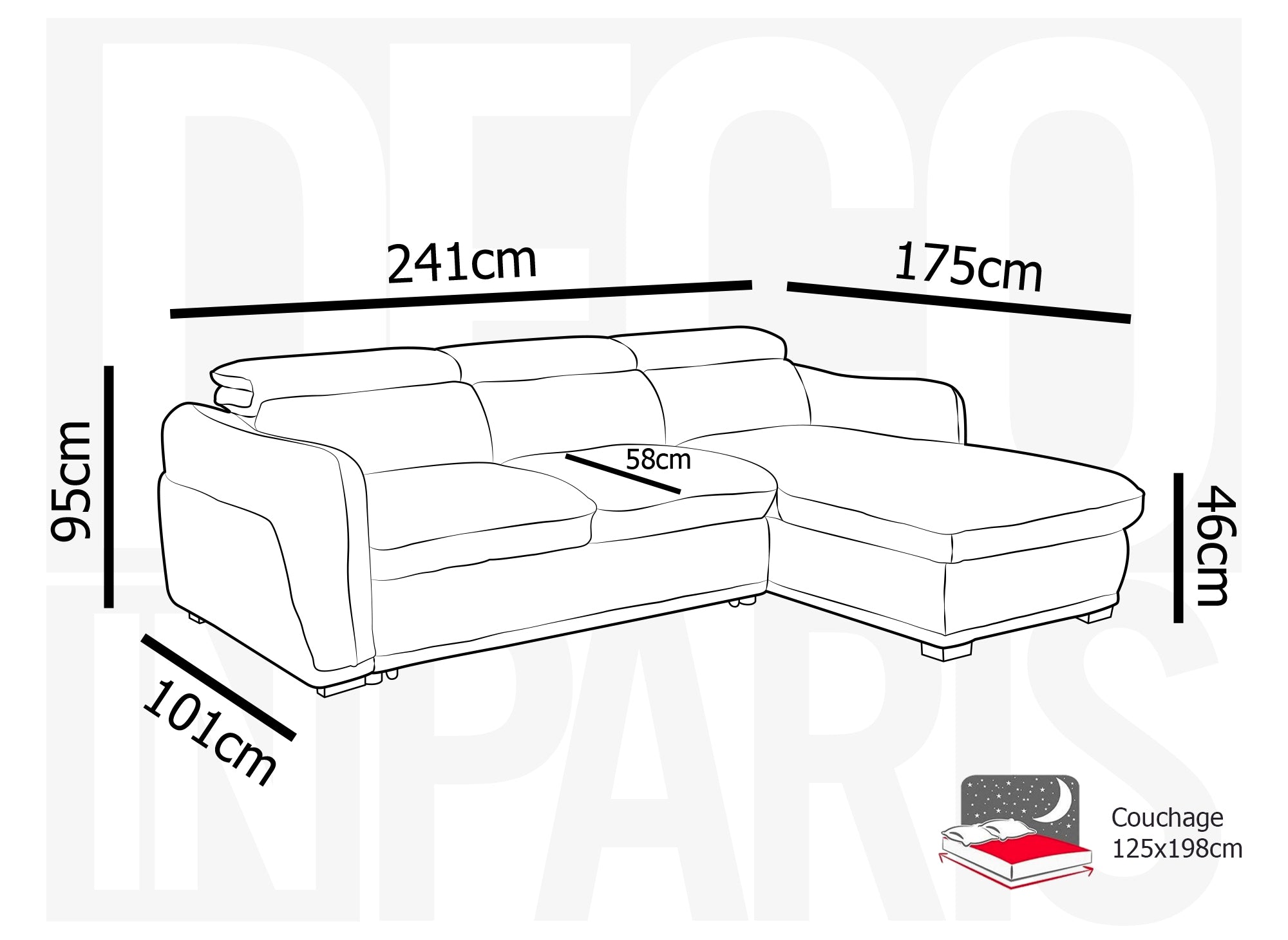 Canapé d'angle convertible avec coffre en velours côtelé épais gris PETUNIA - Angle droit
