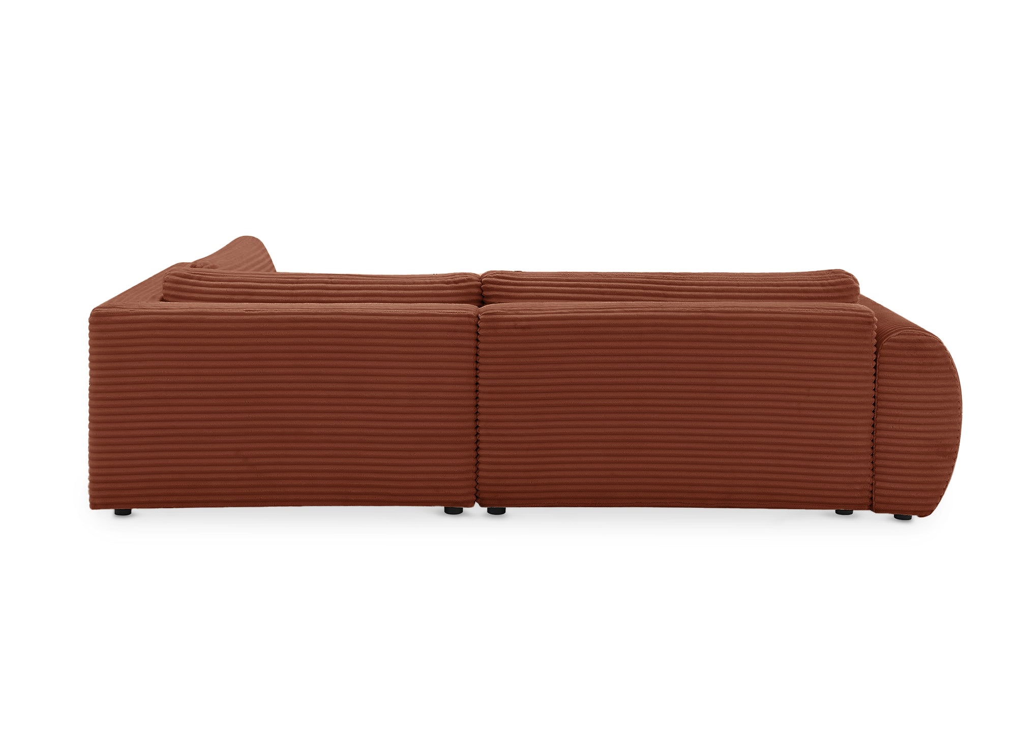 Canapé d'angle convertible avec méridienne et coffre en gros côtelé terracotta TILDA - Angle droit