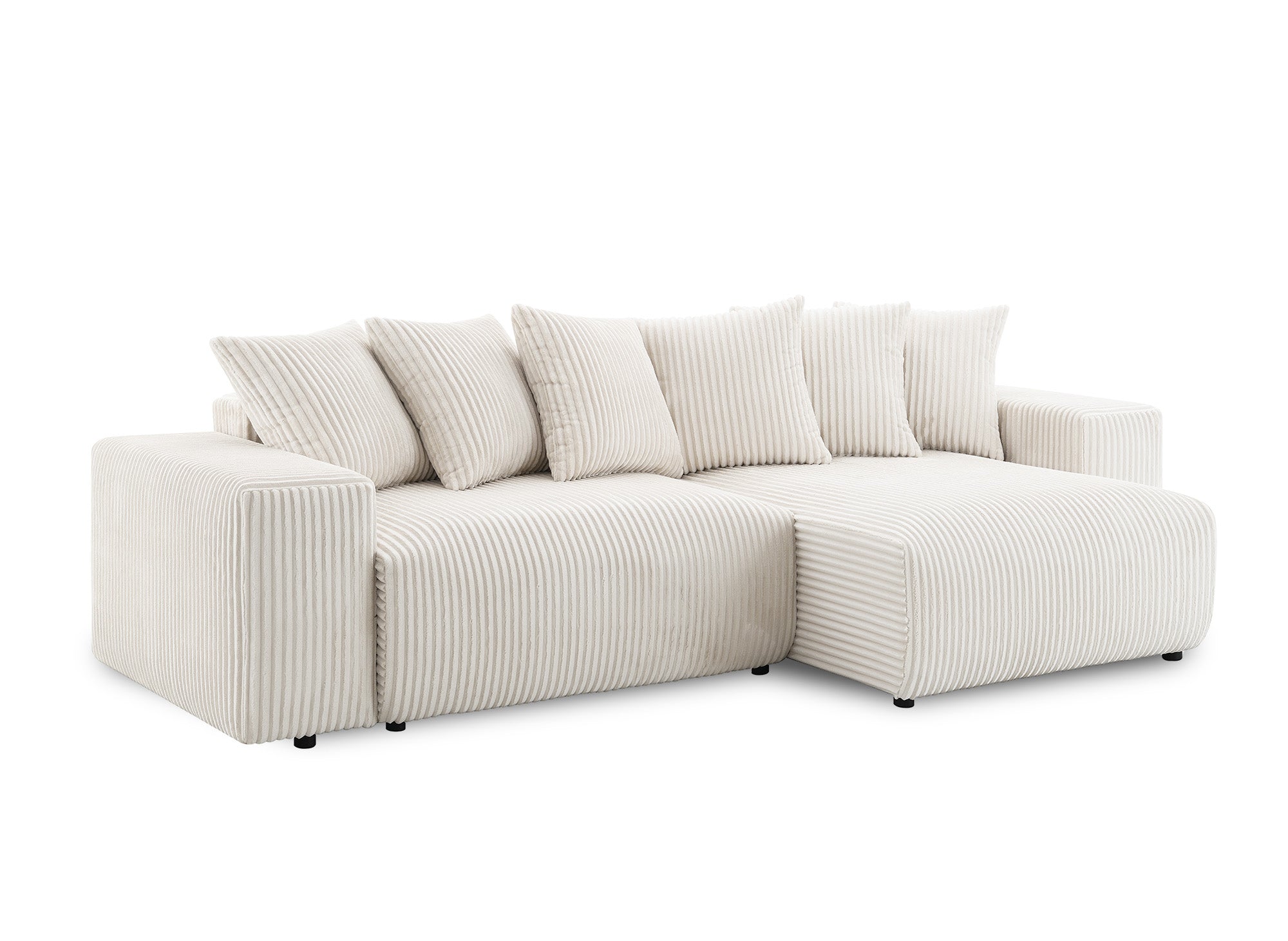 Canapé d'angle réversible convertible avec coffre en velours côtelé épais beige NOELIA