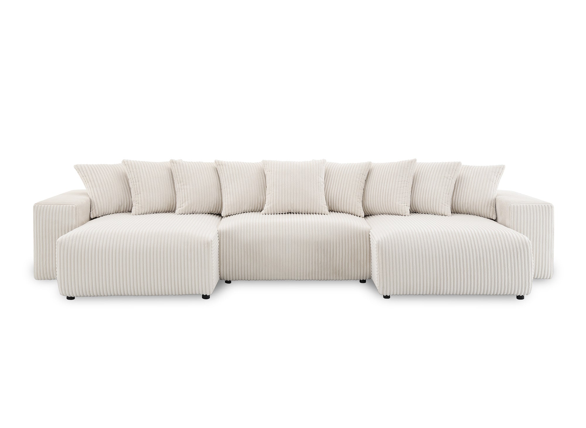 Canapé panoramique réversible convertible avec coffre en velours côtelé épais beige NOELIA