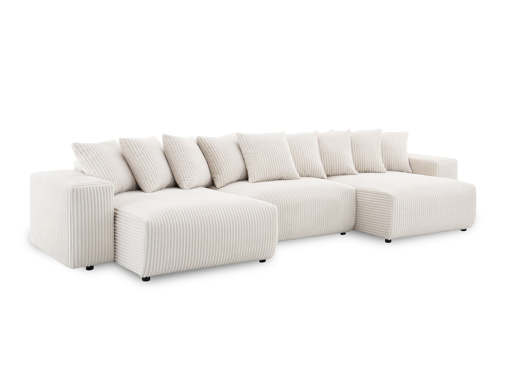 Canapé panoramique réversible convertible avec coffre en velours côtelé épais beige NOELIA