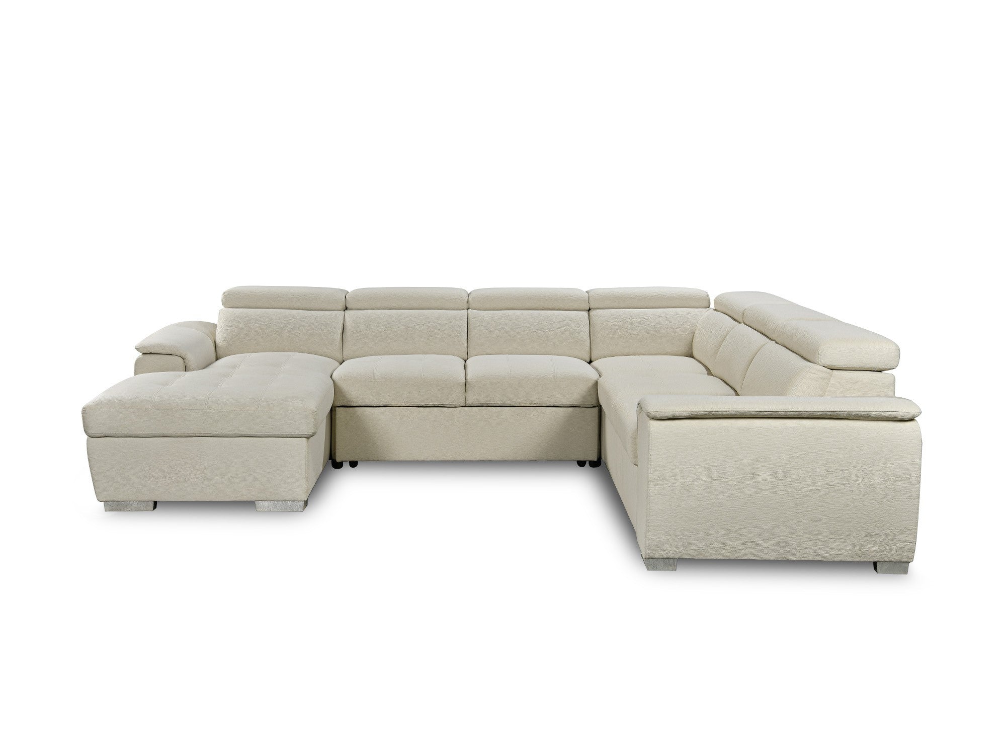 Canapé panoramique convertible coffre de rangement en tissu beige GAELLE - Angle Gauche