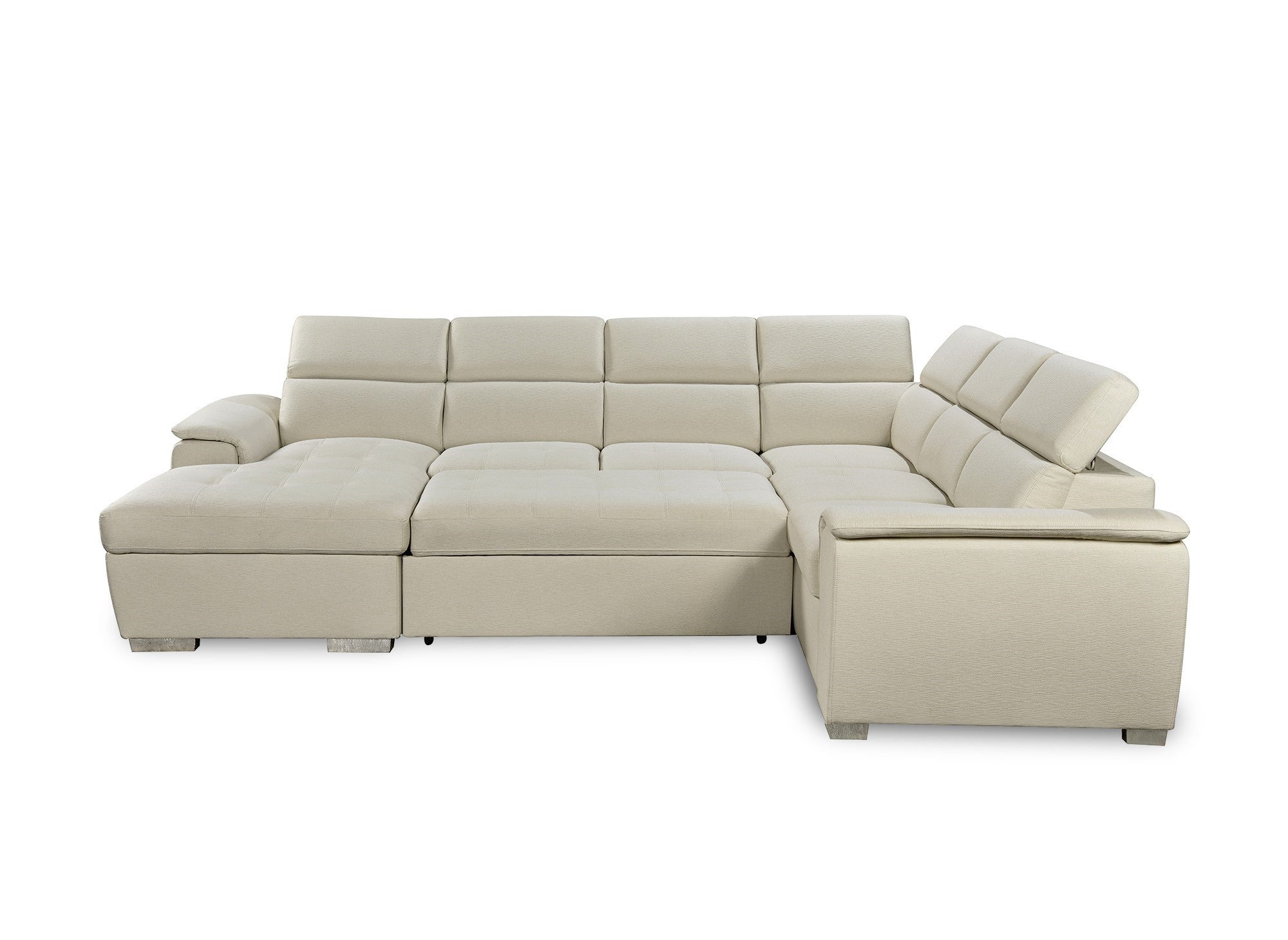 Canapé panoramique convertible coffre de rangement en tissu beige GAELLE - Angle Gauche