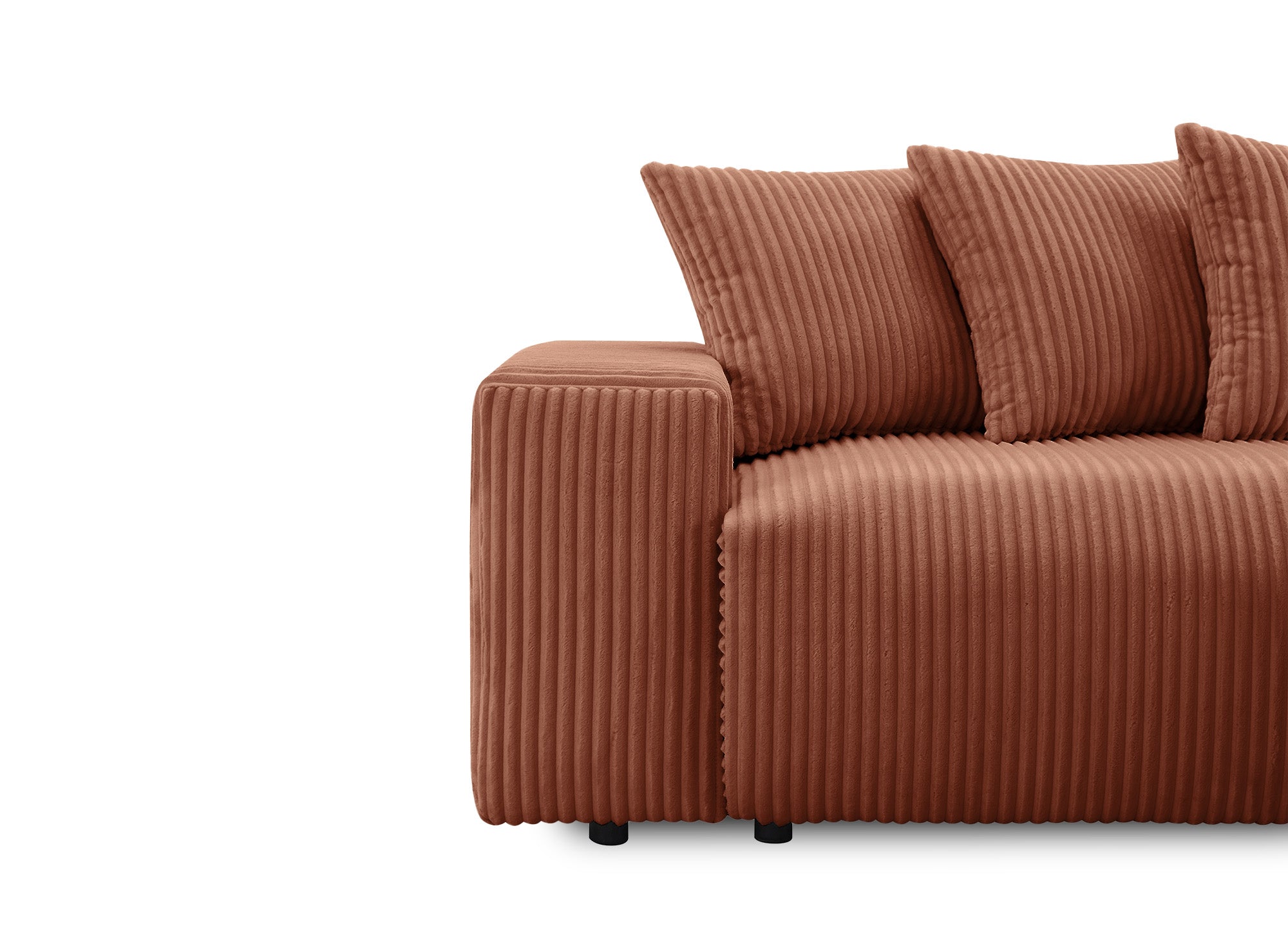 Canapé d'angle réversible convertible avec coffre en velours côtelé épais terracotta NOELIA