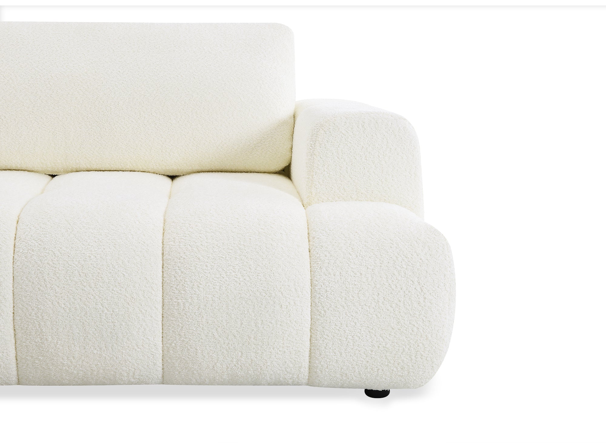 Canapé d'angle convertible avec coffre en tissu bouclette écru HAVEN - Angle gauche