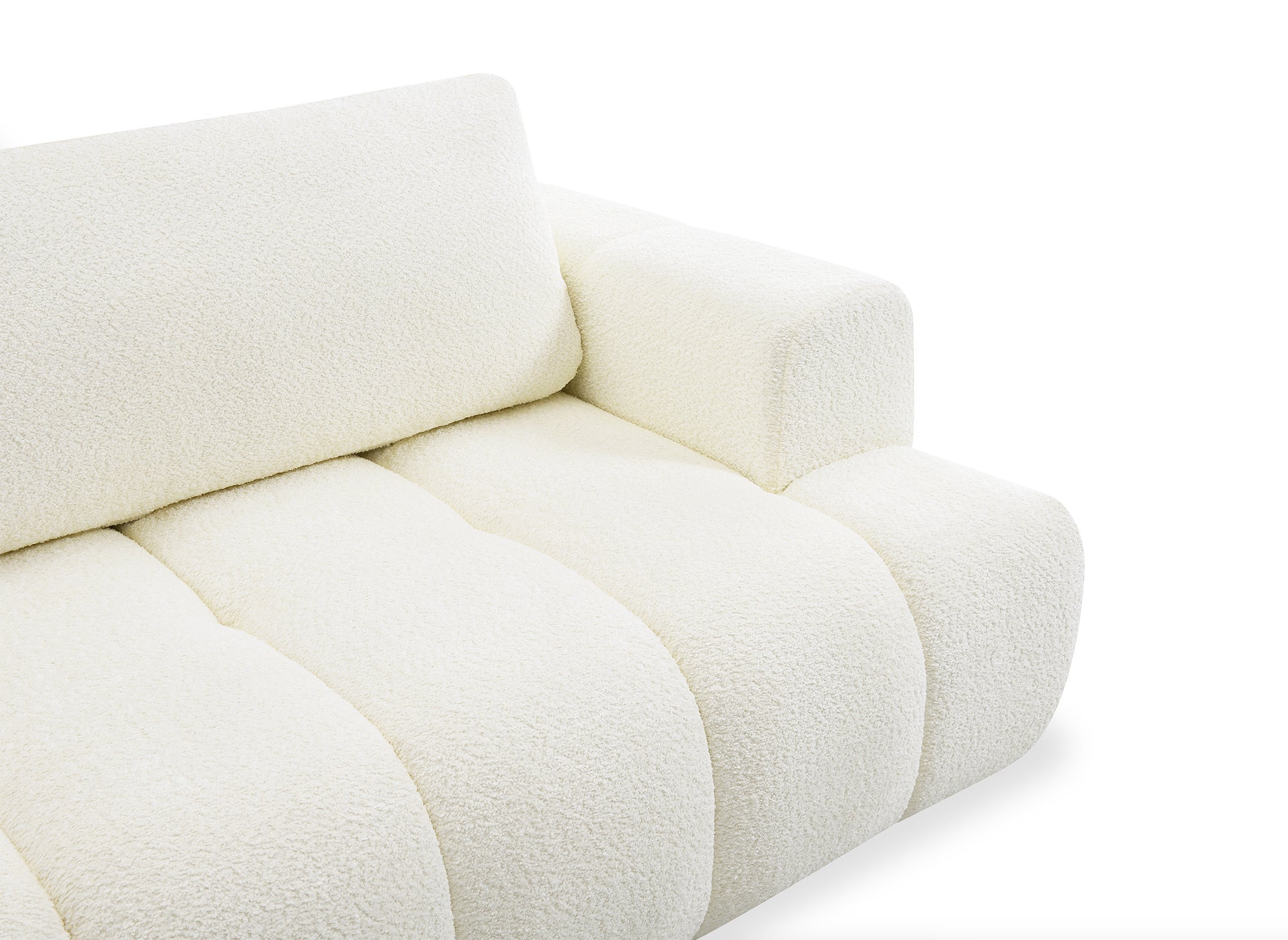 Canapé d'angle convertible avec coffre en tissu bouclette écru HAVEN - Angle gauche