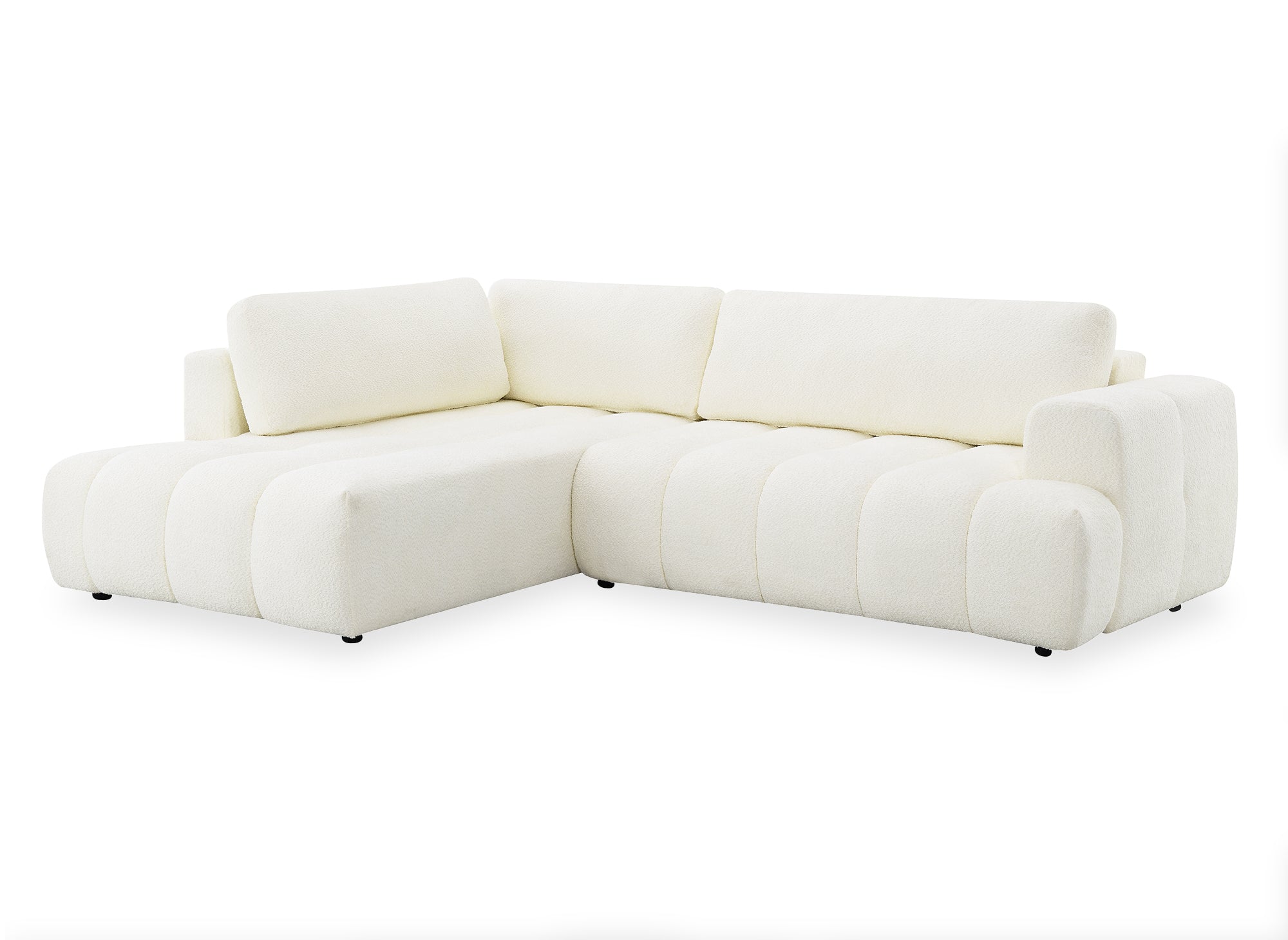 Canapé d'angle convertible avec coffre en tissu bouclette écru HAVEN - Angle gauche