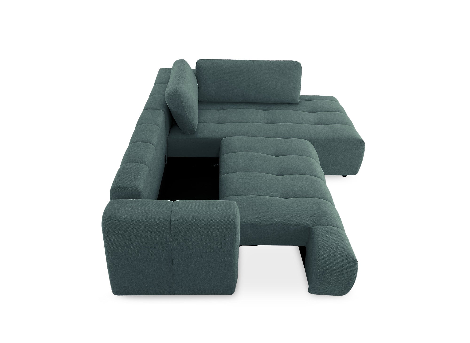 Canapé d'angle convertible avec coffre en tissu vert olive HAVEN - Angle droit