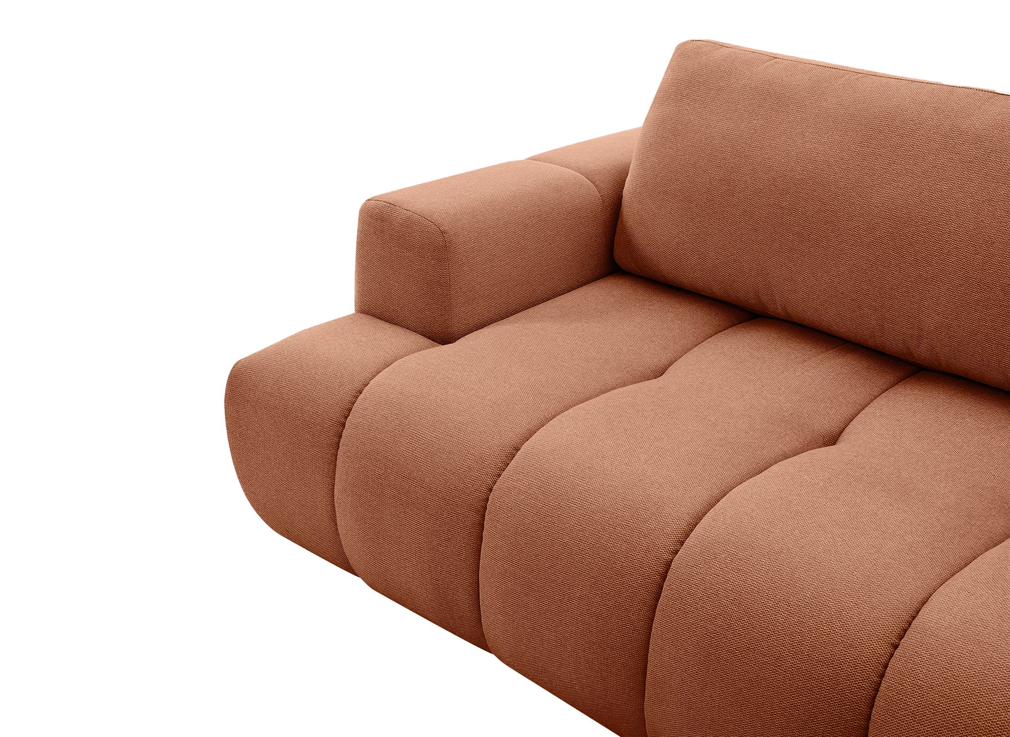 Canapé d'angle convertible avec coffre en tissu terracotta HAVEN - Angle droit