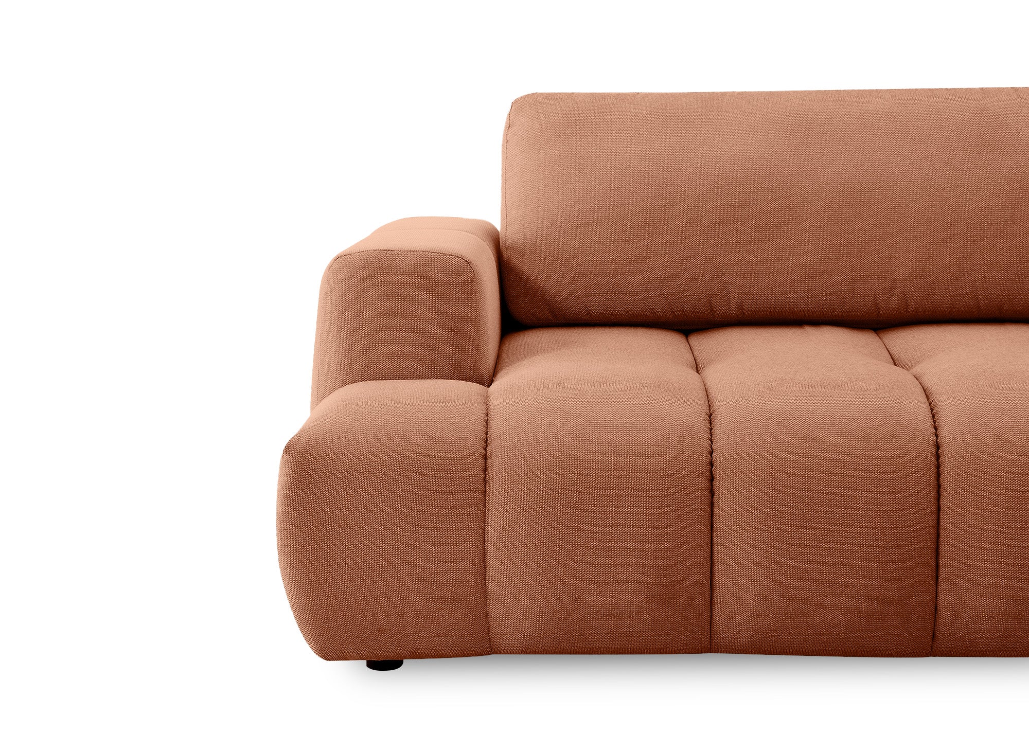 Canapé d'angle convertible avec coffre en tissu terracotta HAVEN - Angle droit