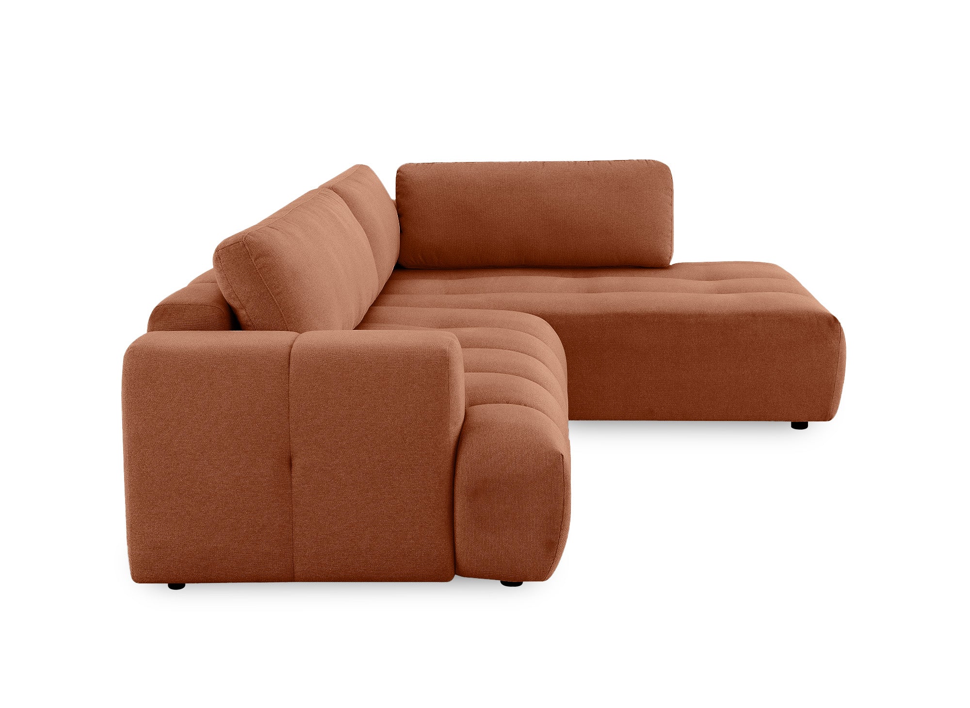 Canapé d'angle convertible avec coffre en tissu terracotta HAVEN - Angle droit