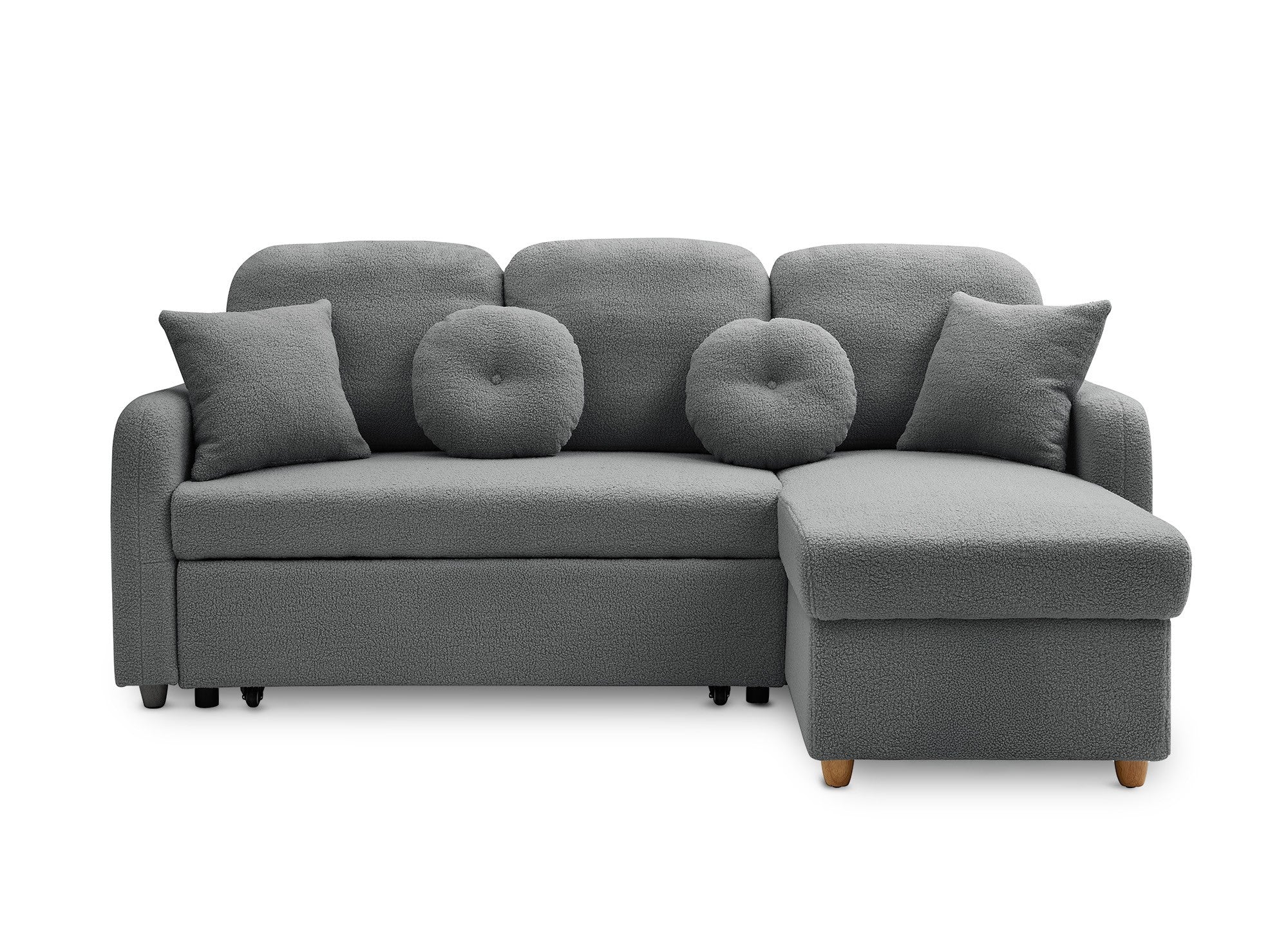 Canapé d'angle convertible et réversible avec coffre en tissu bouclette gris foncé GREGORY