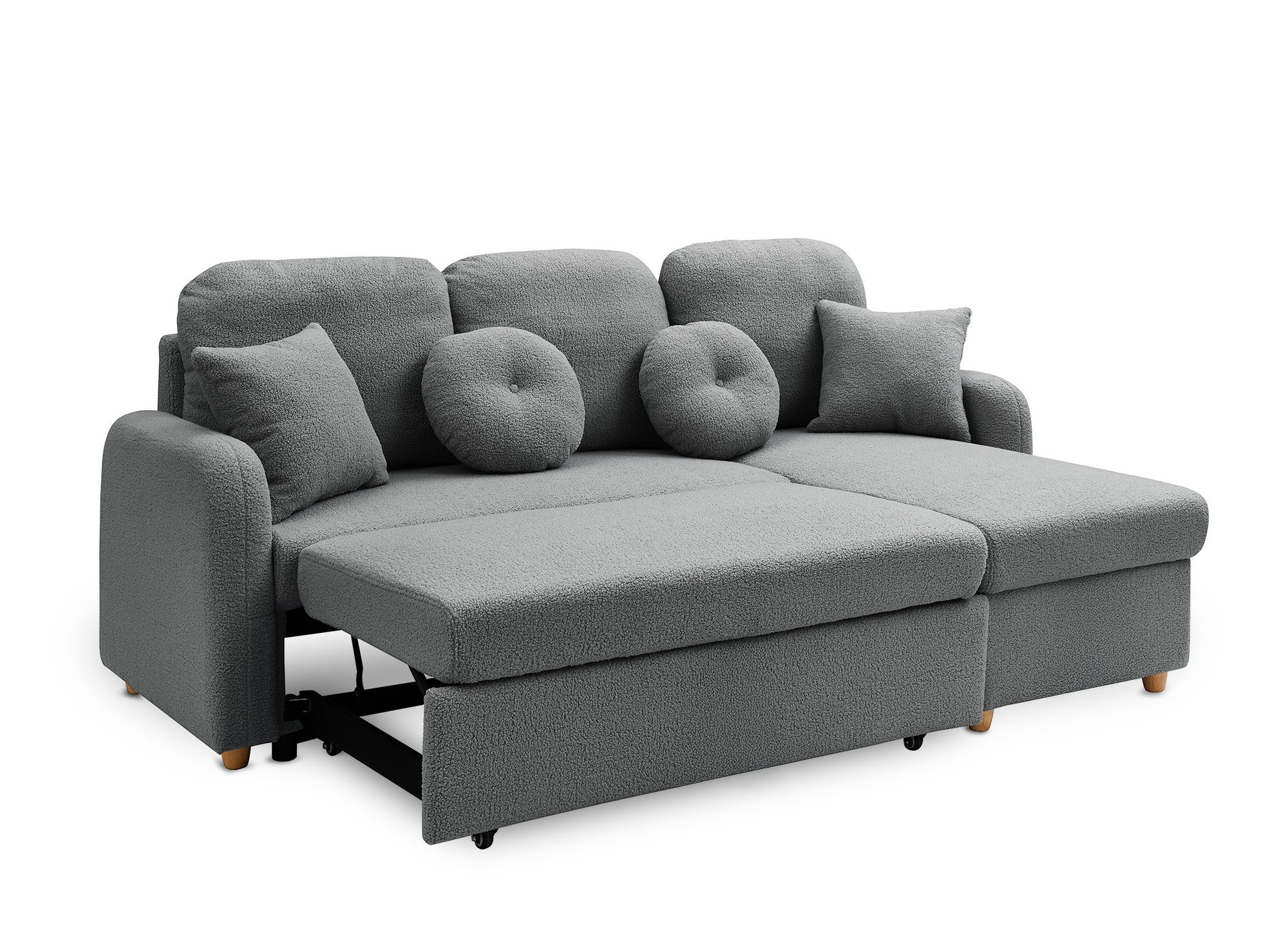 Canapé d'angle convertible et réversible avec coffre en tissu bouclette gris foncé GREGORY