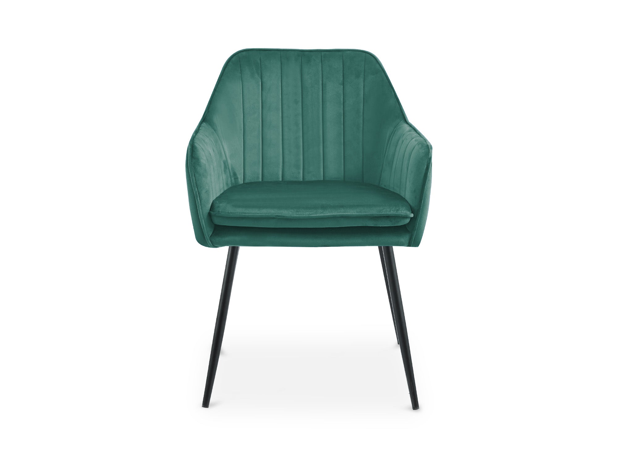 Lot de 2 chaises avec accoudoirs en velours vert pieds noirs EDWIGE