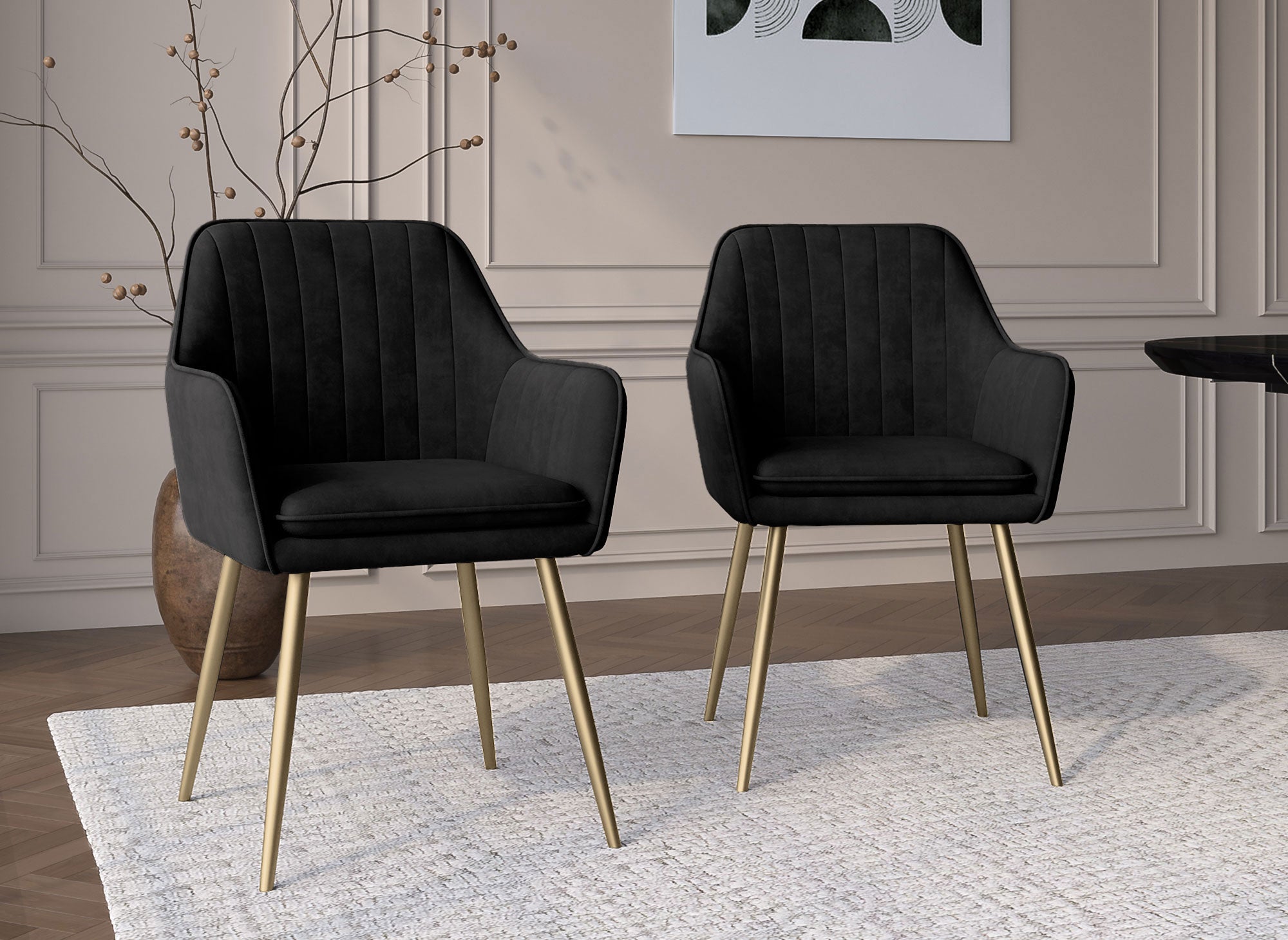 Lot de 2 chaises avec accoudoirs en velours noir EDWIGE