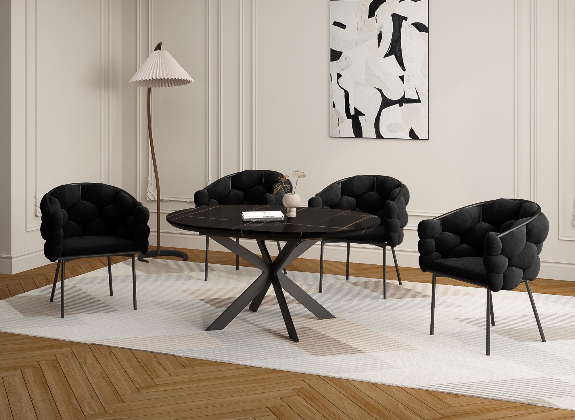 Lot de 2 chaises en velours noir pieds en métal noir CHARLOTTE
