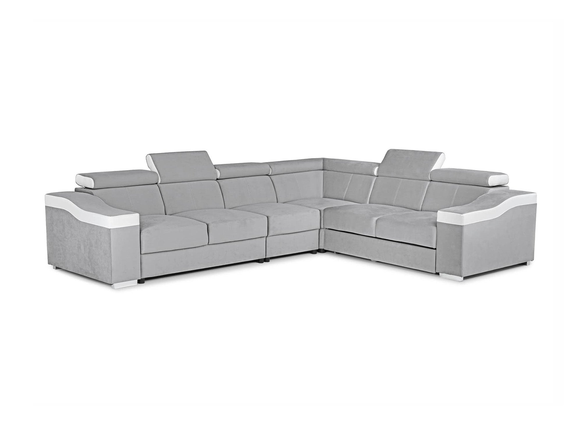Canapé d'angle convertible réversible en velours gris clair et simili cuir blanc LEONIE