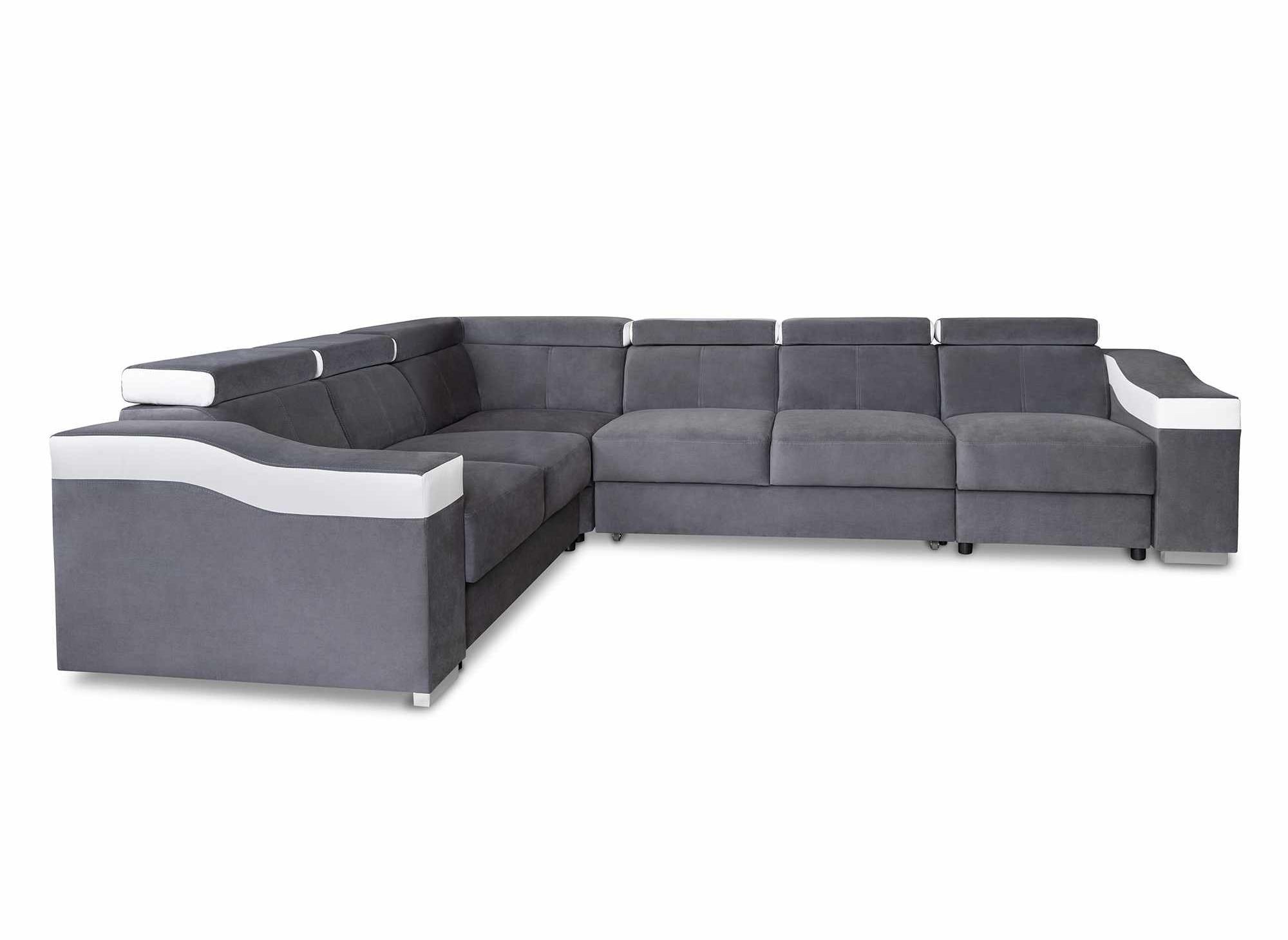 Canapé d'angle convertible réversible en velours gris et simili cuir blanc LEONIE