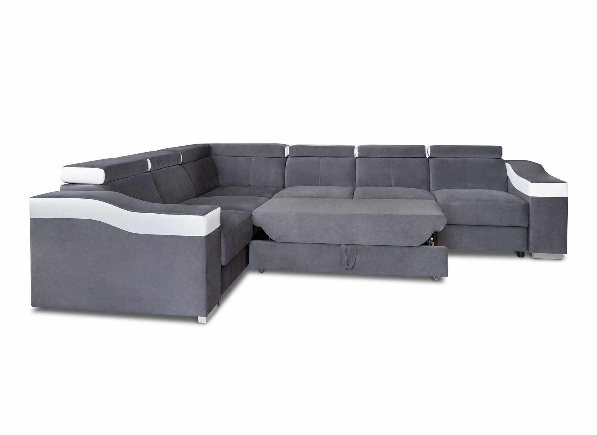 Canapé d'angle convertible réversible en velours gris et simili cuir blanc LEONIE