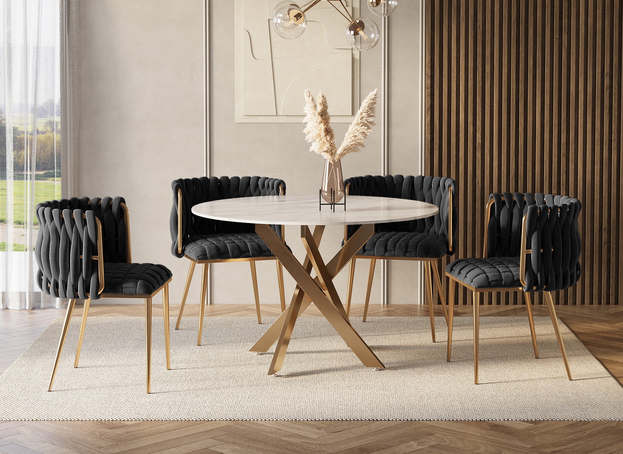 Lot de 2 chaises en velours noir pieds en métal doré POLO