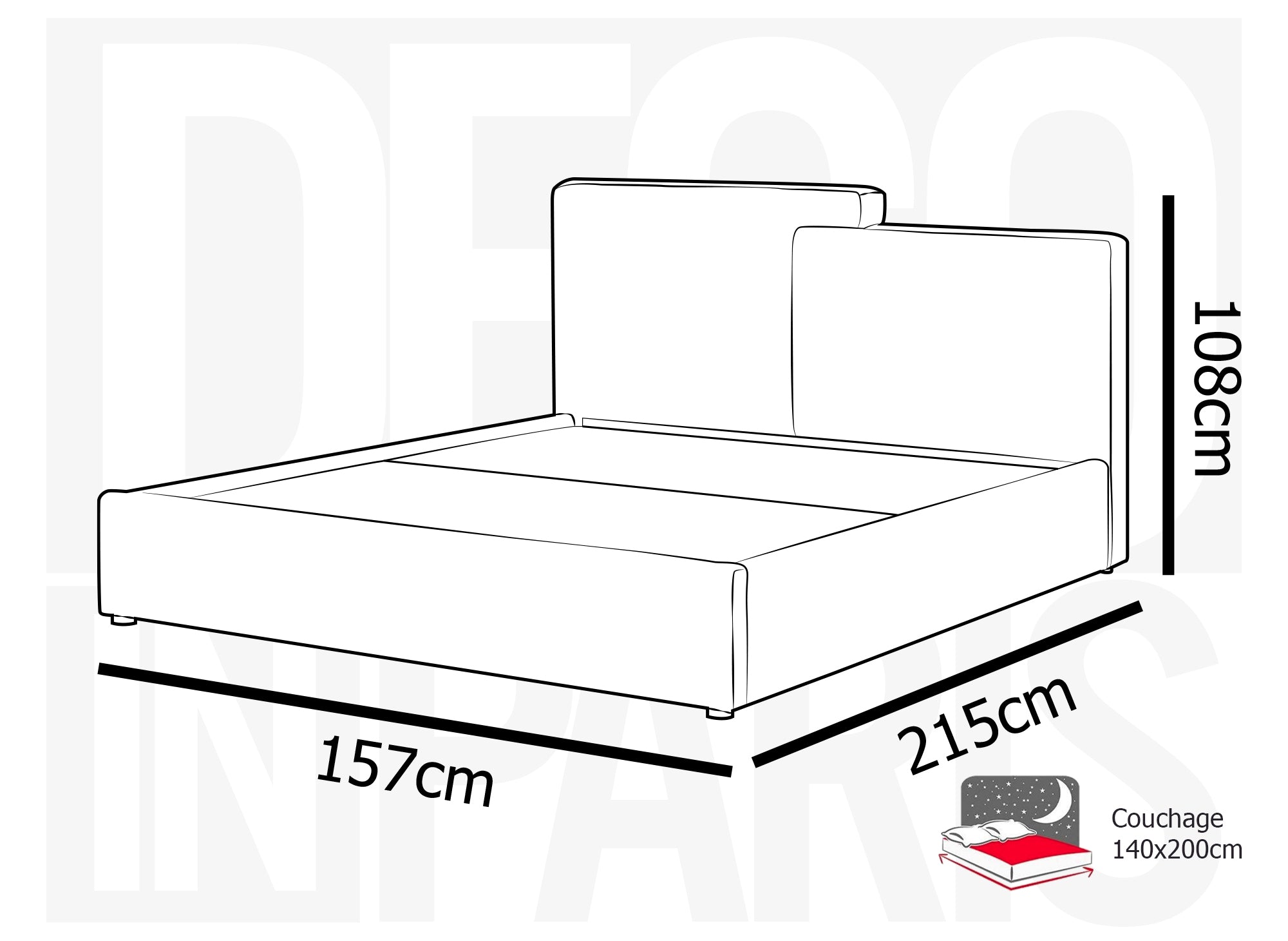 Lit coffre en velours côtelé taupe 140x190 cm ZELIA