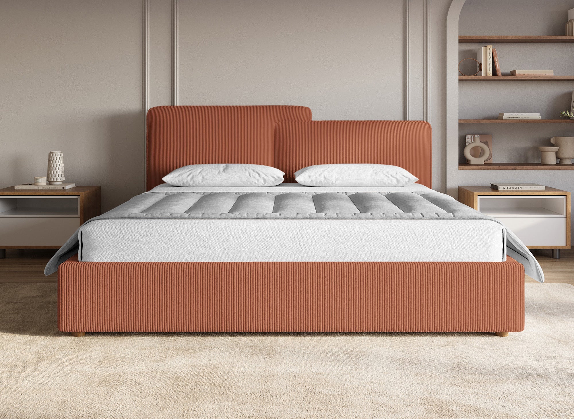 Lit coffre en velours côtelé terracotta 180x200 cm ZELIA