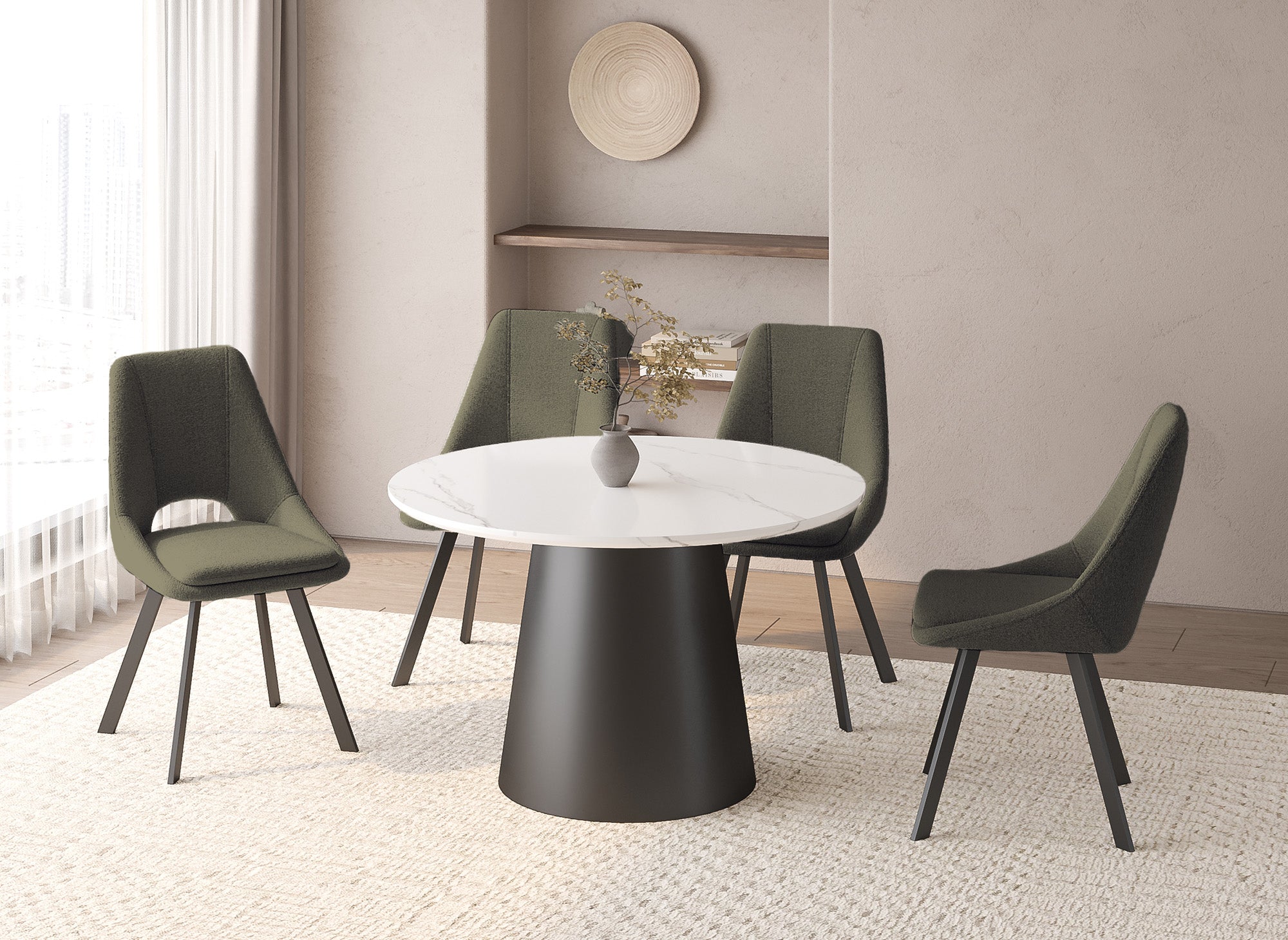 Lot de 4 chaises effet peau de mouton vert kaki NARCISSE