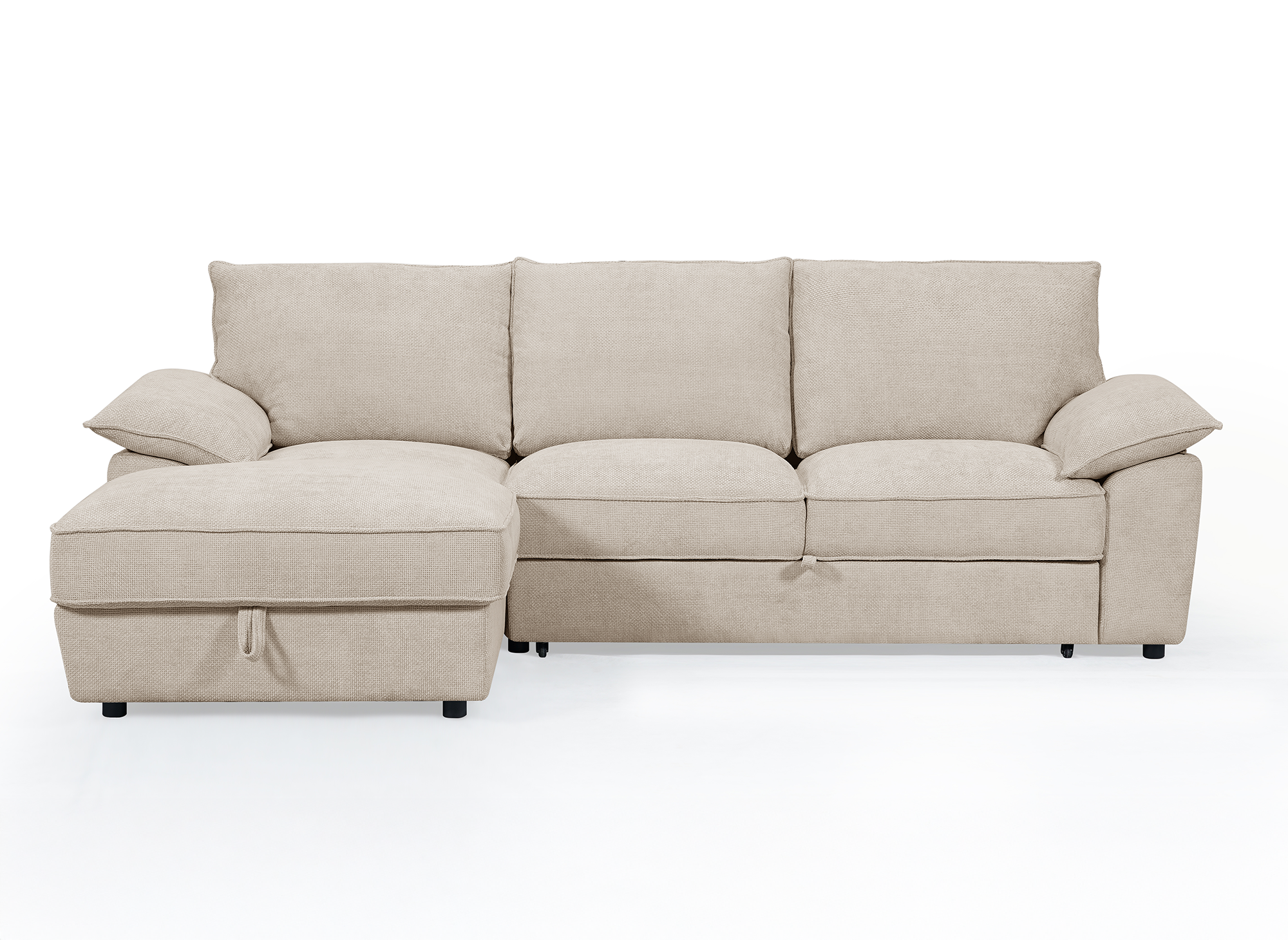 Canapé d'angle convertible avec coffre de rangement en velours chiné beige GABIN - Angle gauche
