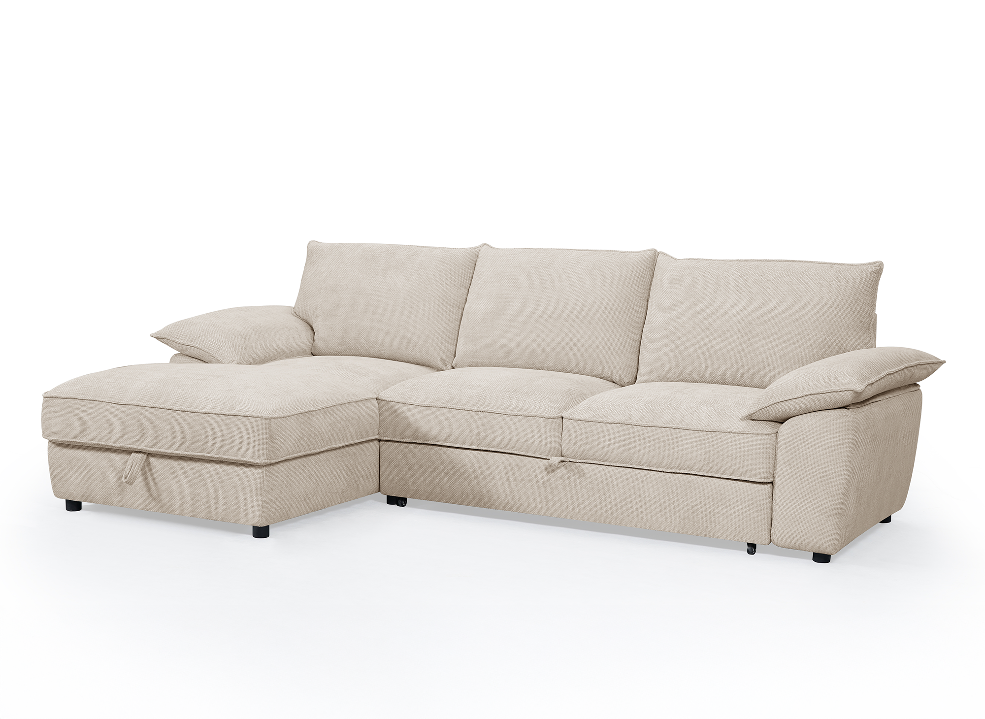 Canapé d'angle convertible avec coffre de rangement en velours chiné beige GABIN - Angle gauche