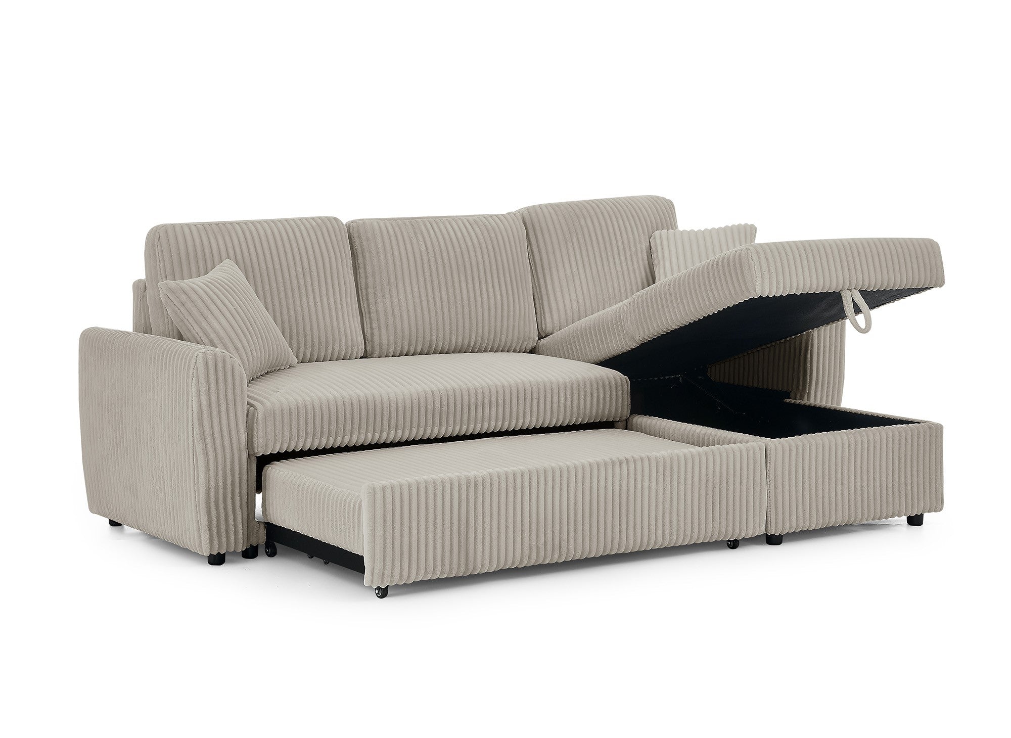 Canapé d'angle convertible et réversible avec coffre en velours côtelé épais taupe ADRYEN