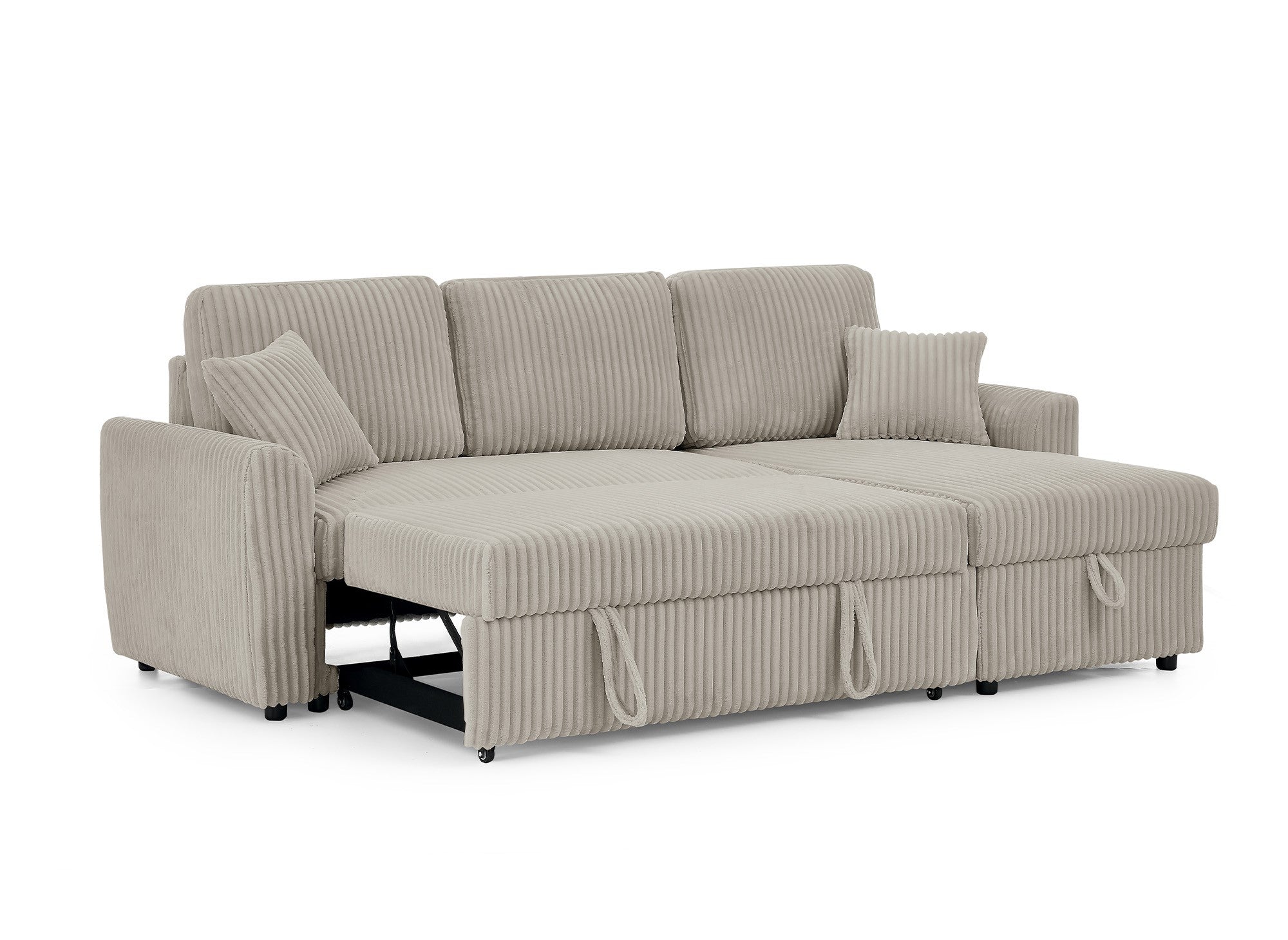 Canapé d'angle convertible et réversible avec coffre en velours côtelé épais taupe ADRYEN