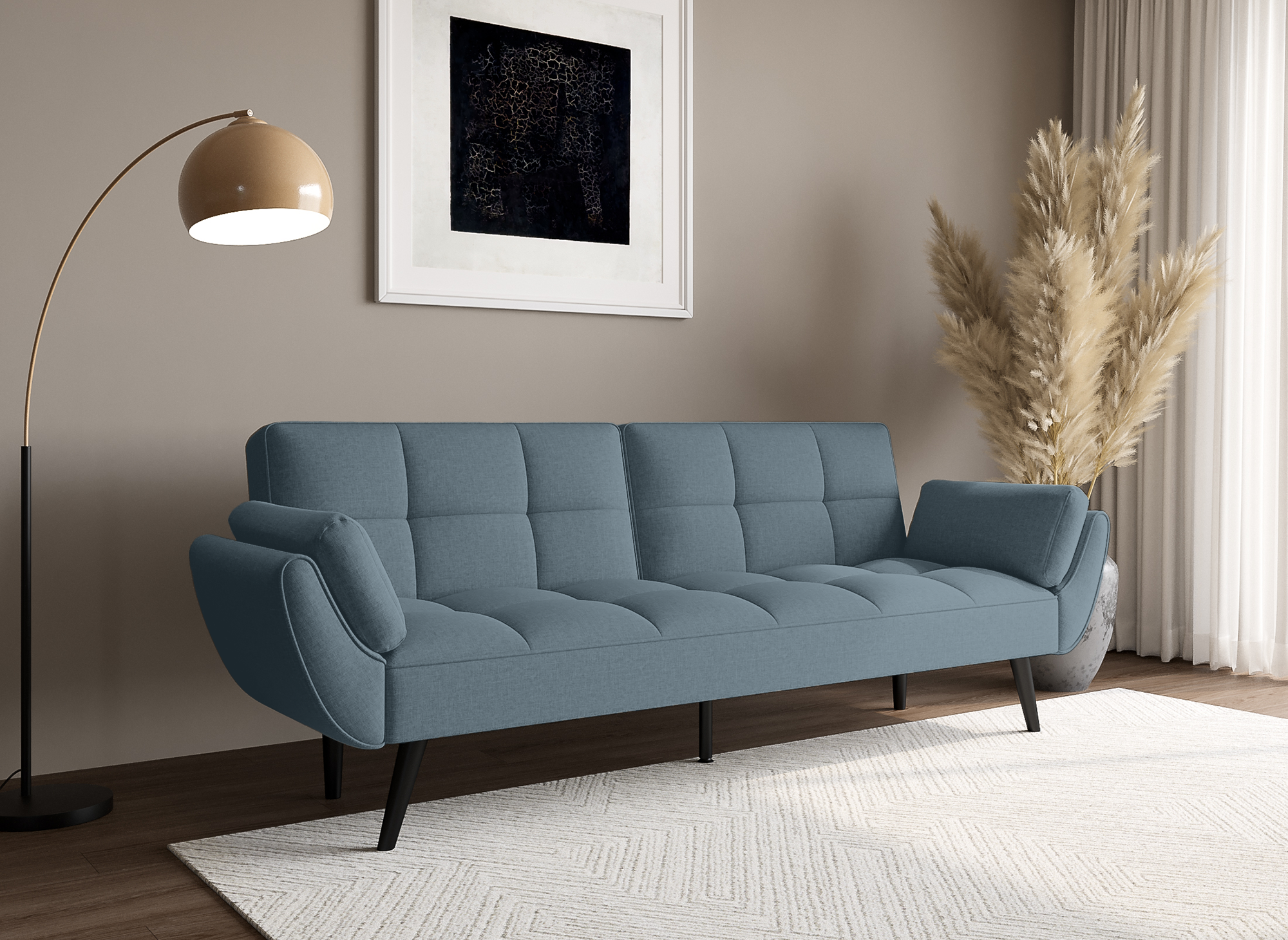 Canapé clic clac 3 places en tissu bleu aqua NARA
