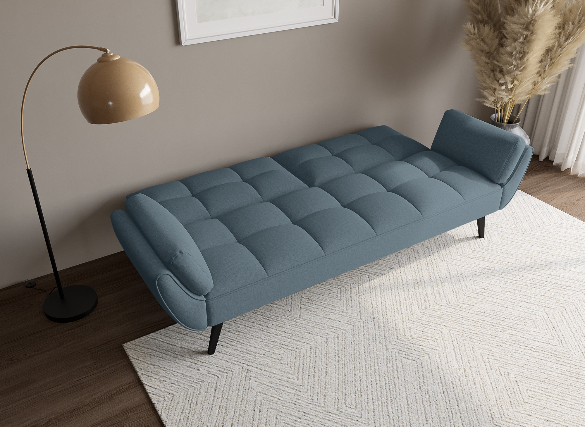 Canapé clic clac 3 places en tissu bleu aqua NARA