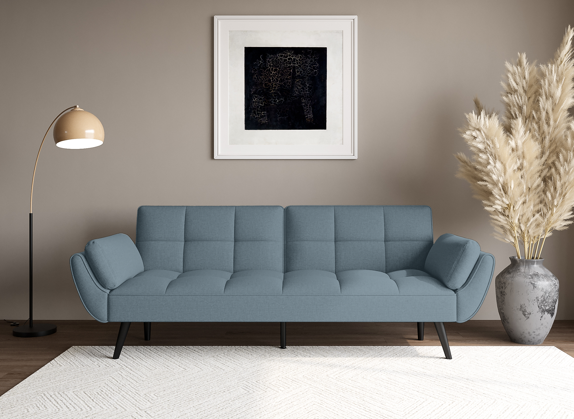 Canapé clic clac 3 places en tissu bleu aqua NARA