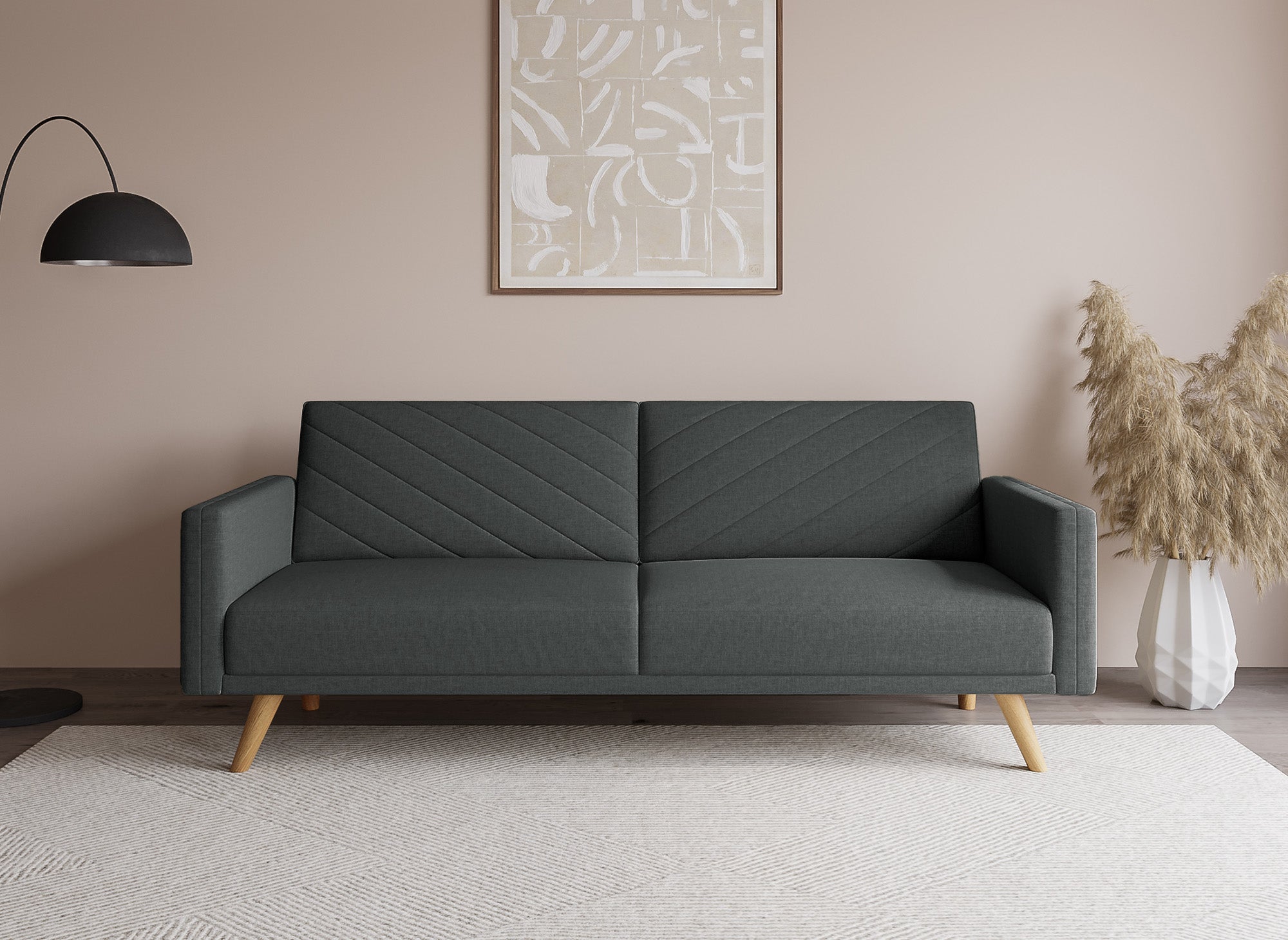 Canapé 3 places convertible scandinave en tissu gris foncé BALDER