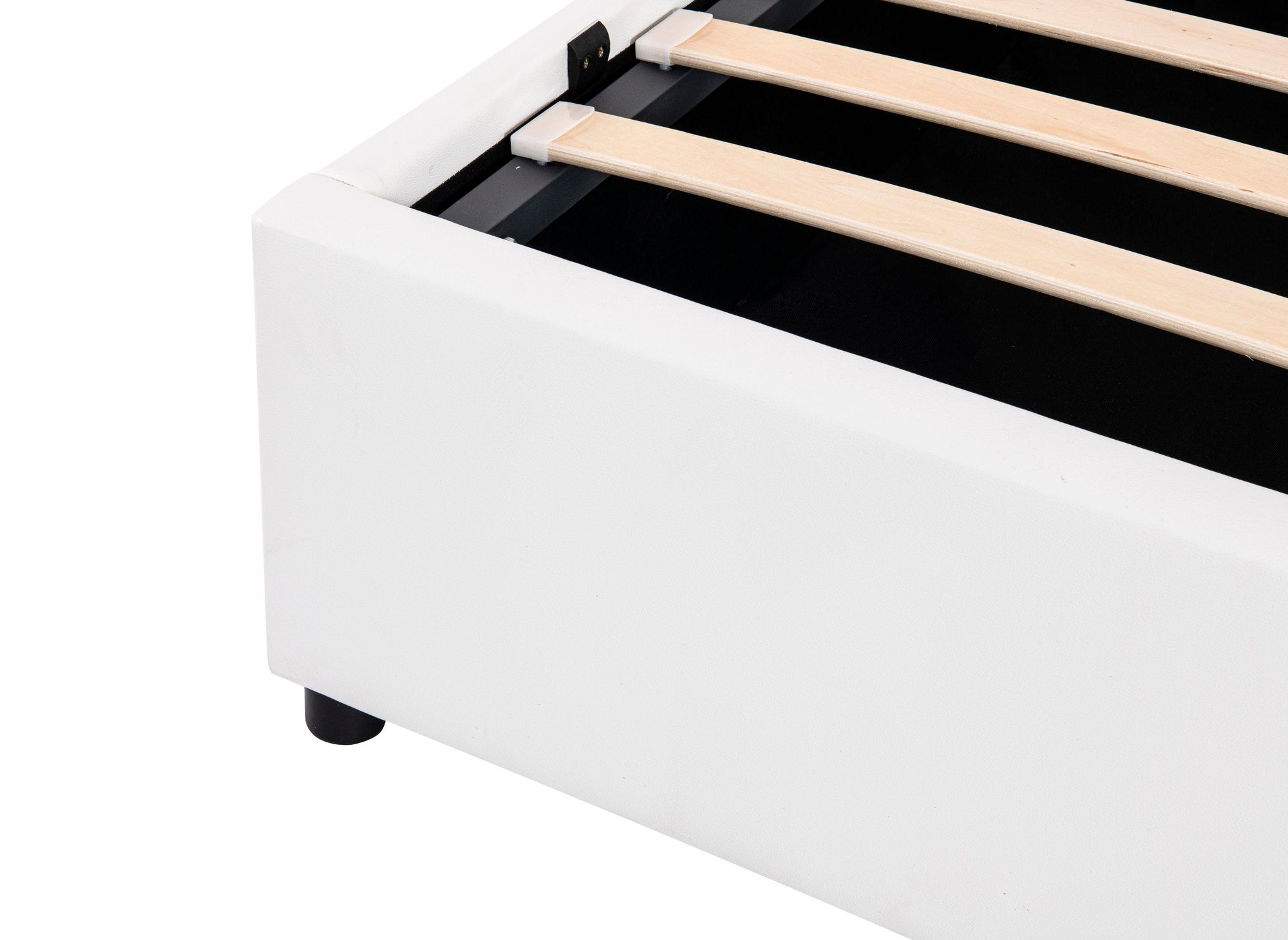 Lit sommier relevable avec coffre en simili cuir blanc 140x190 cm LIZBAN