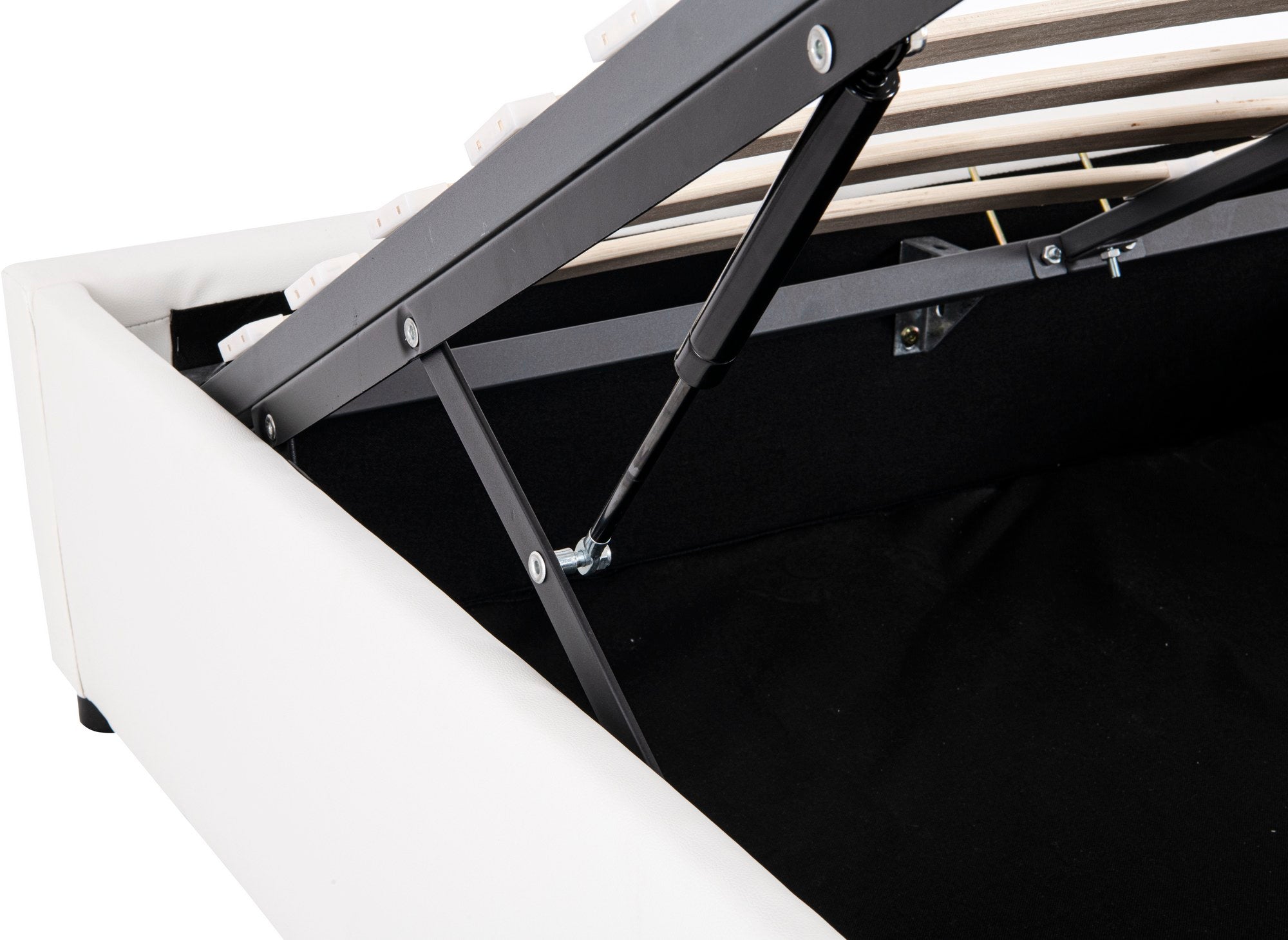 Lit sommier relevable avec coffre en simili cuir blanc 140x190 cm LIZBAN