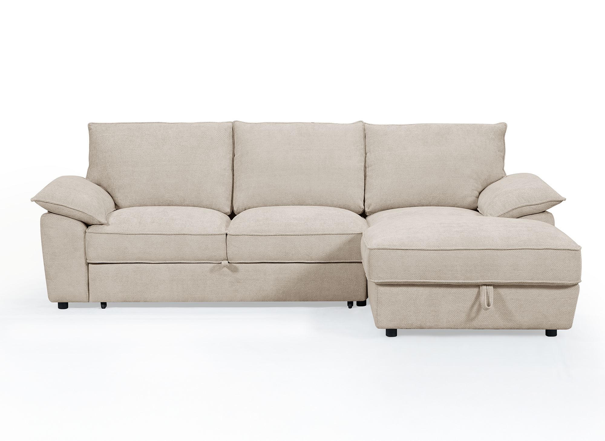 Canapé d'angle convertible avec coffre de rangement en velours chiné beige GABIN - Angle droit