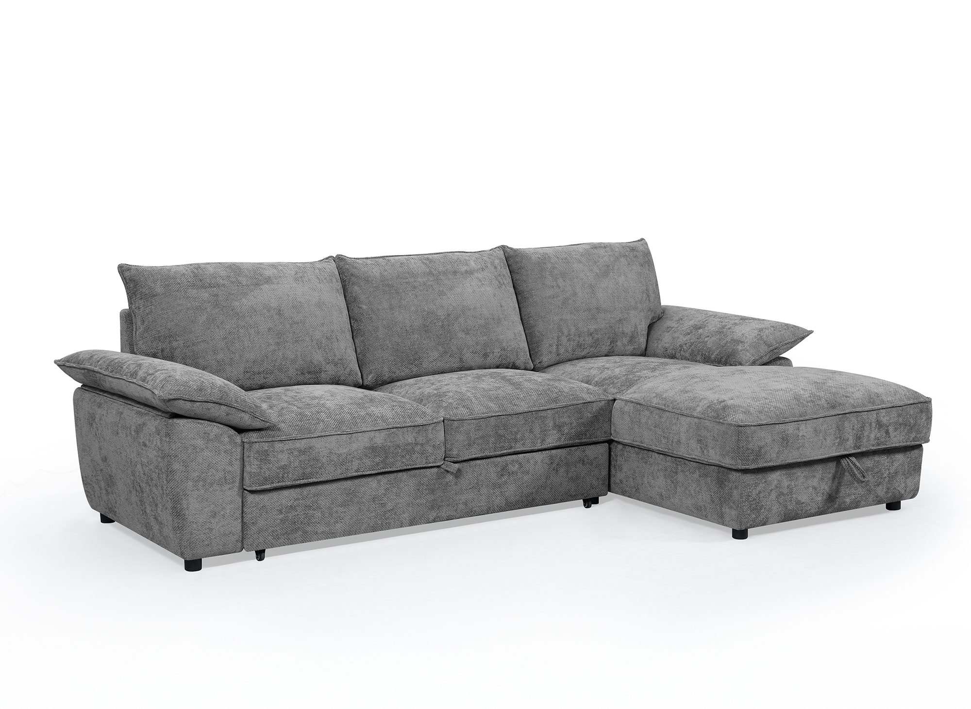 Canapé d'angle convertible avec coffre de rangement en velours chiné gris GABIN - Angle droit