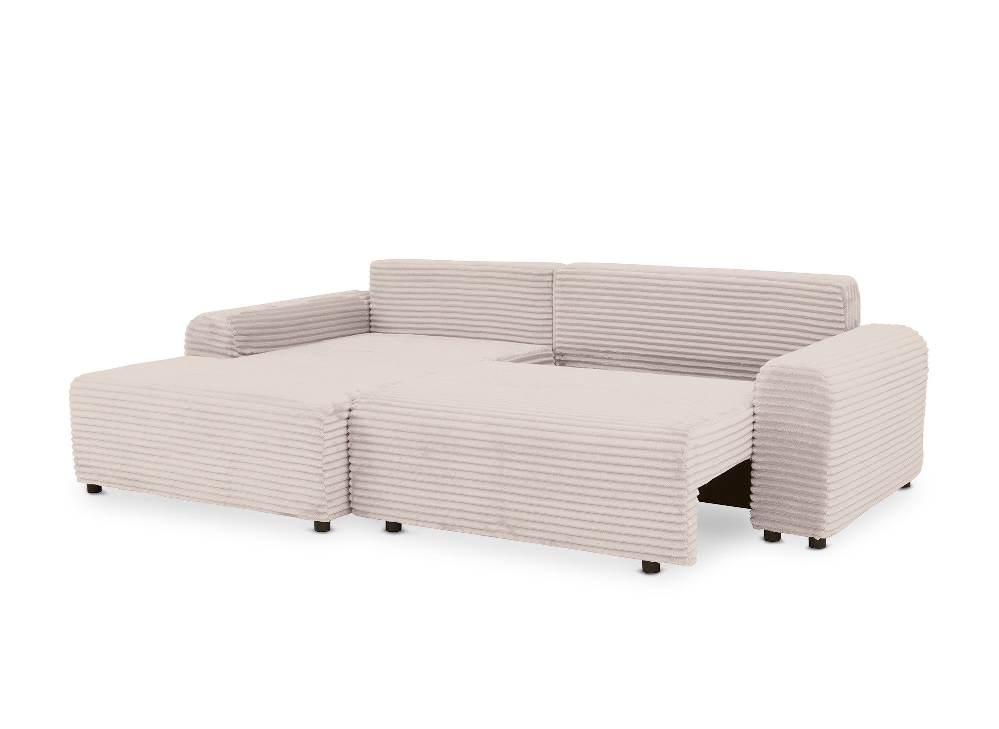 Canapé d'angle gauche convertible avec coffre en velours côtelé épais beige BALI - Angle gauche