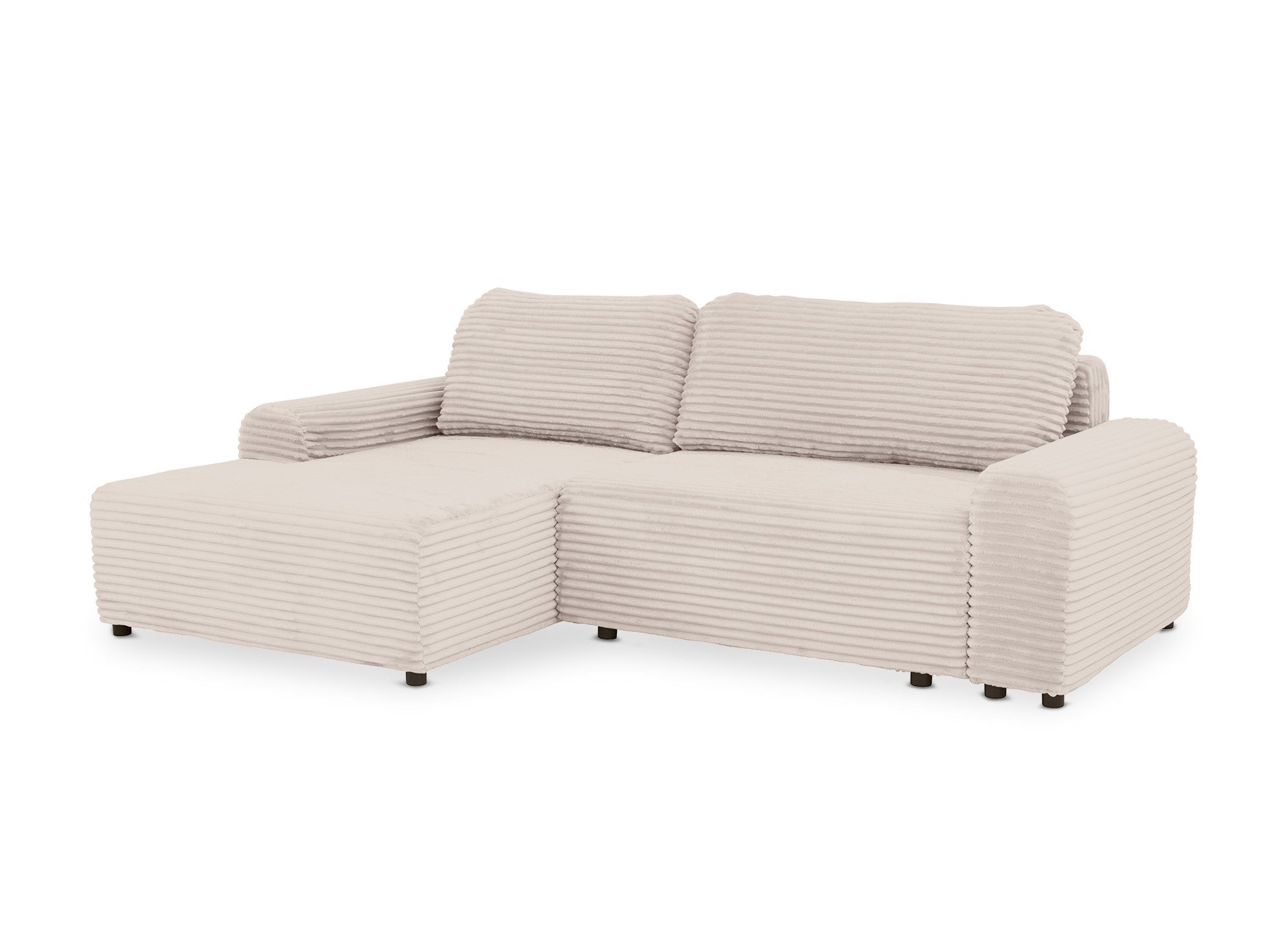 Canapé d'angle gauche convertible avec coffre en velours côtelé épais beige BALI - Angle gauche
